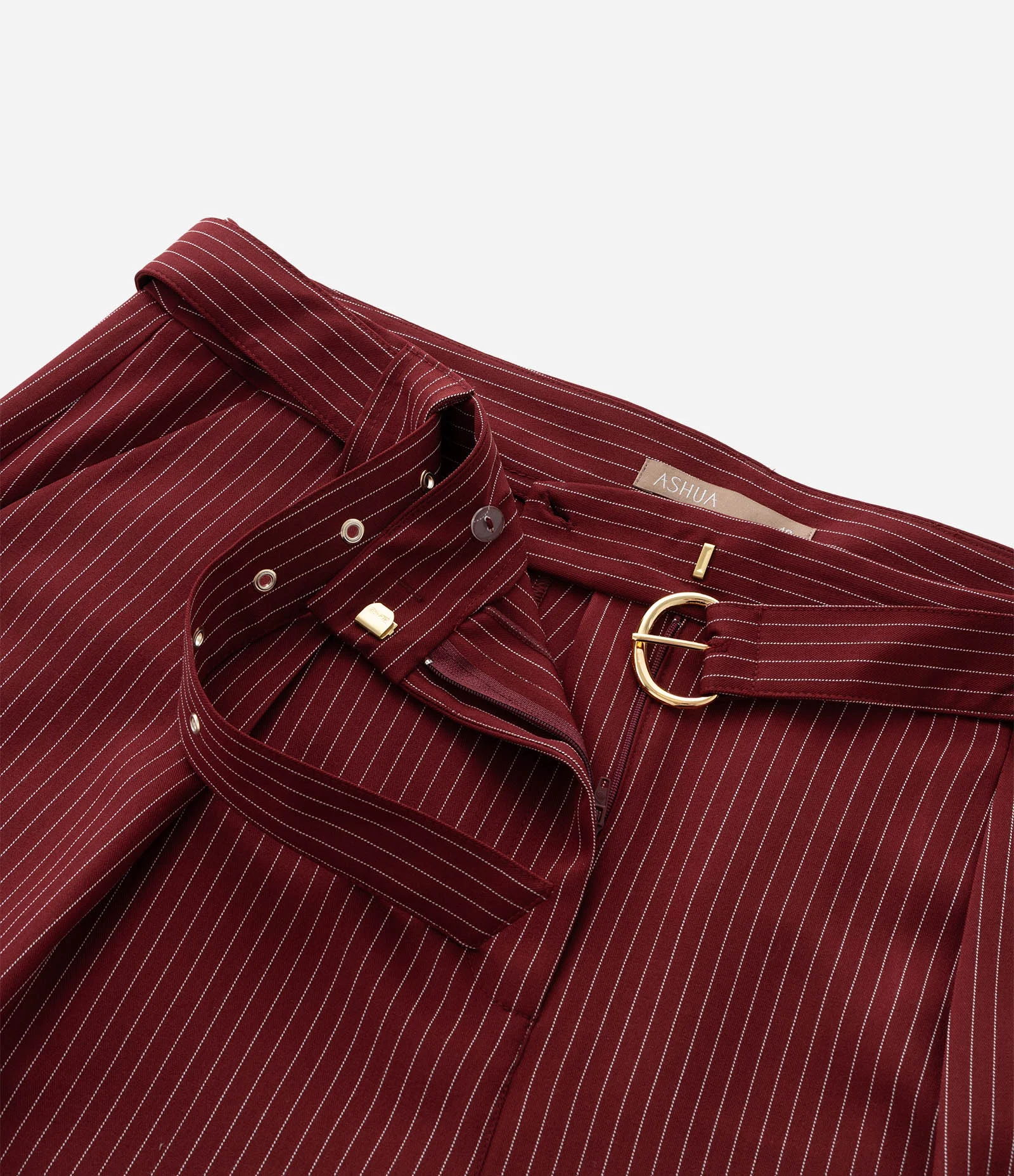 Calça Reta Alfaiatada com Risca de Giz e Cinto Curve & Plus Size Bordô 5