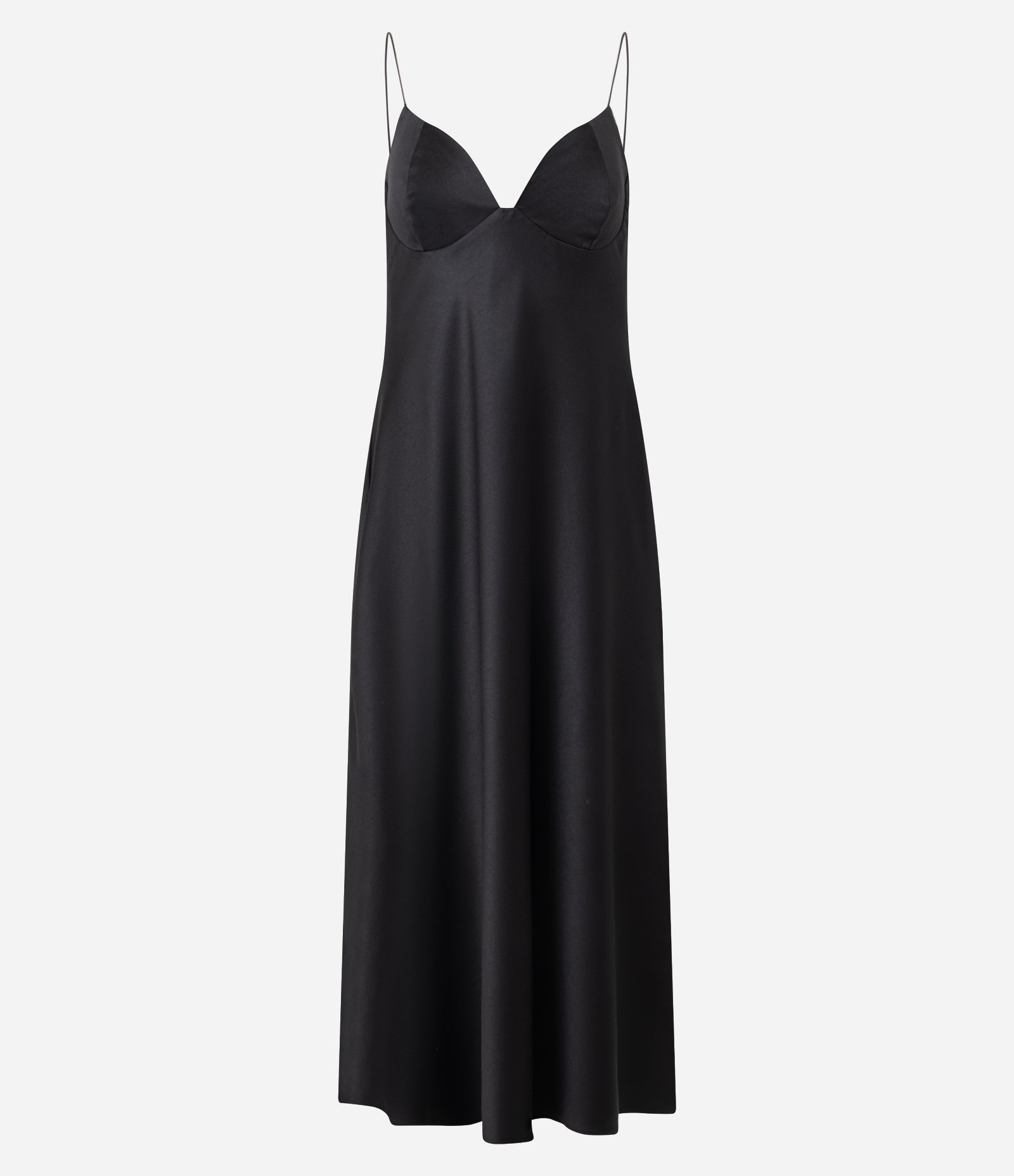 Vestido Long Midi em Cetim com Decote Coração Preto 7