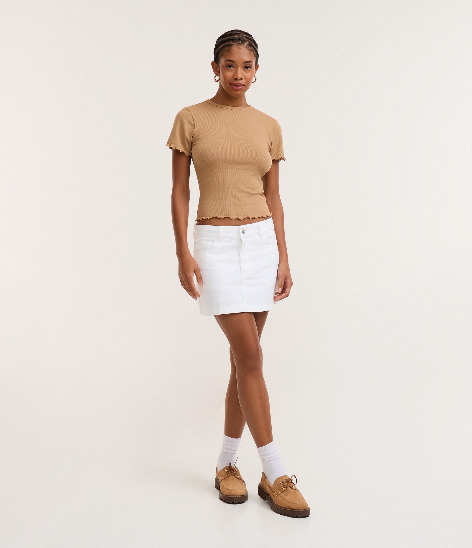 Blusa Manga Curta com Gola Redonda Marrom Claro 2