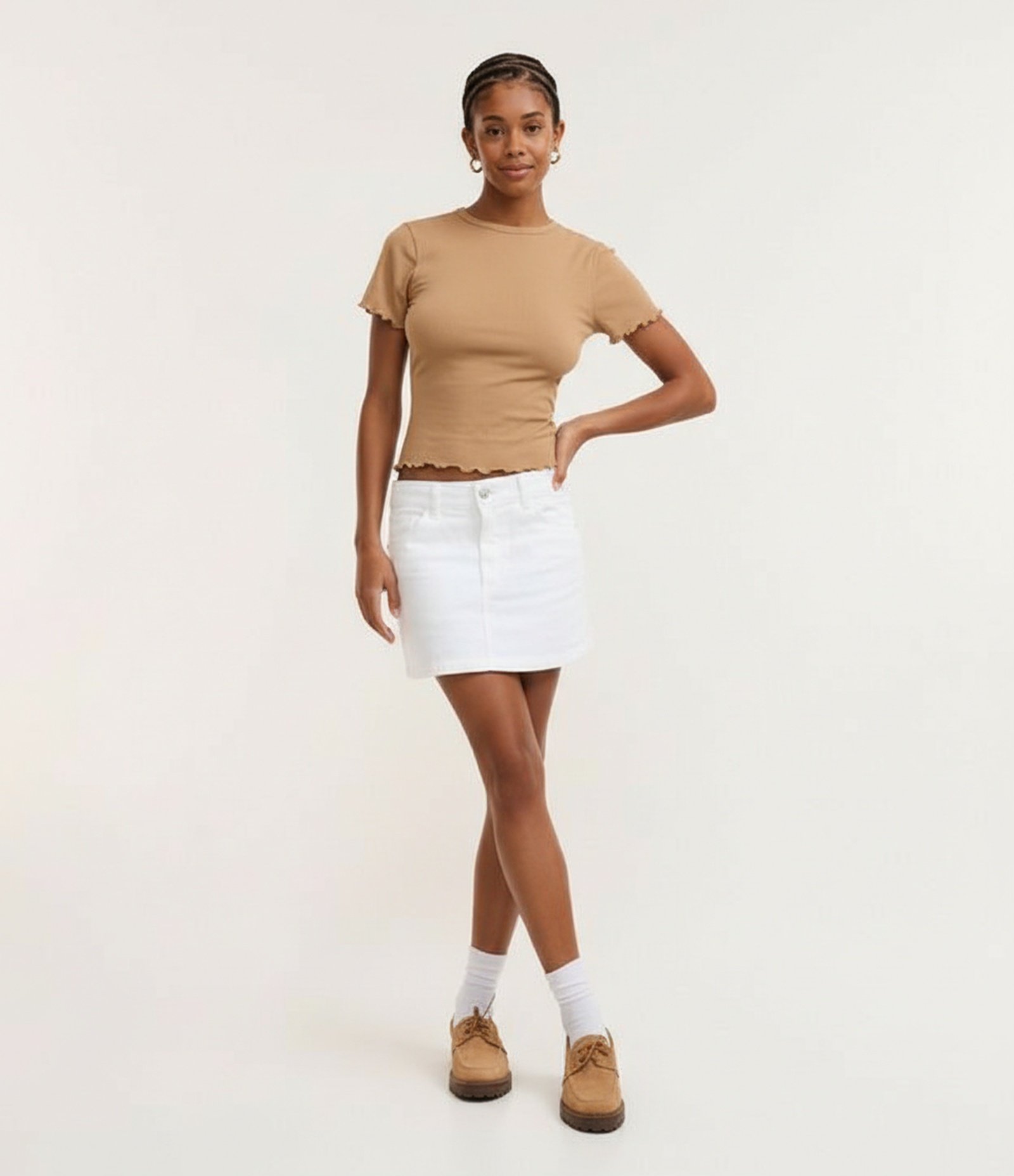 Blusa Manga Curta com Gola Redonda Marrom Claro 4