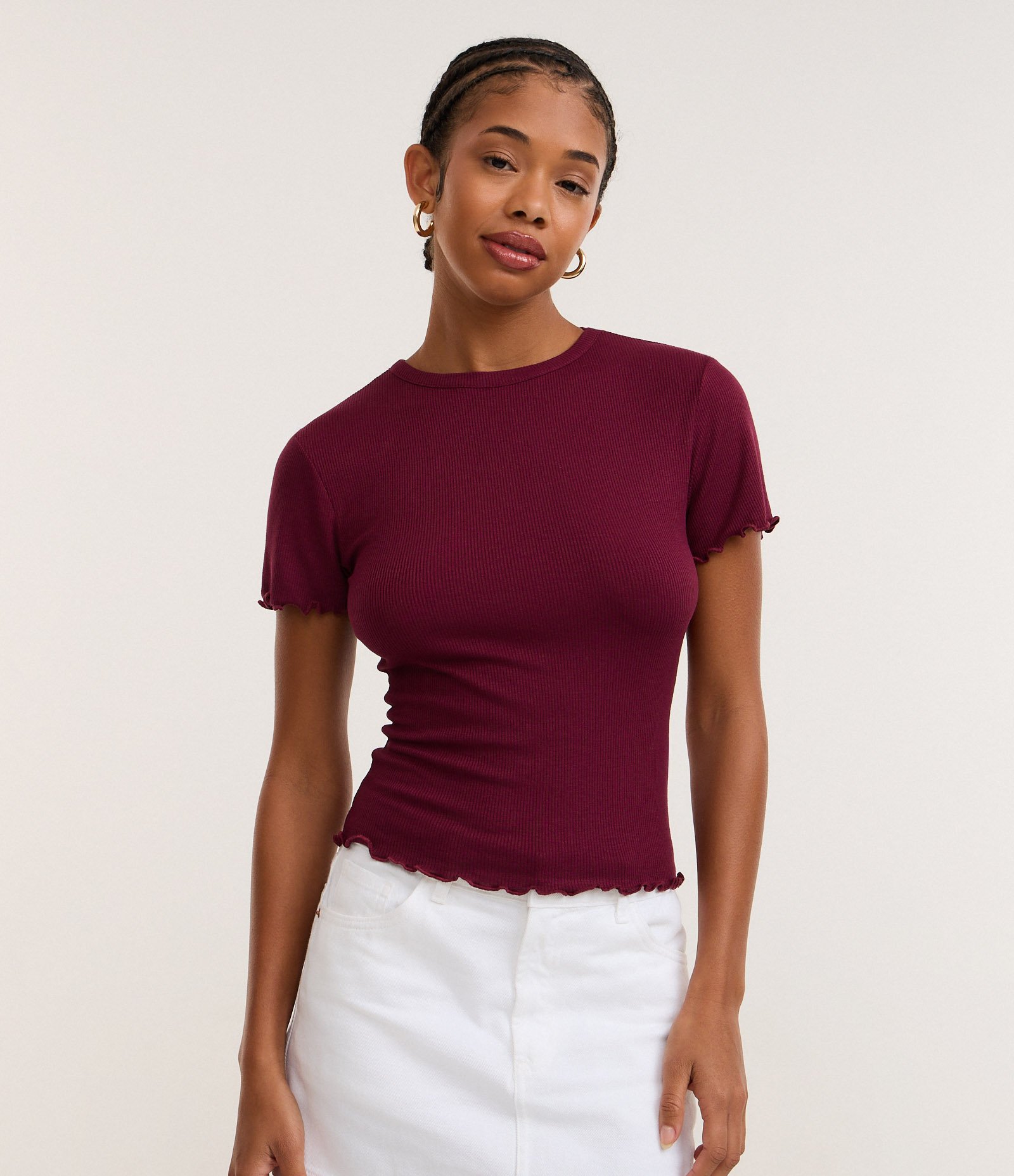 Blusa Manga Curta com Gola Redonda Vinho 1