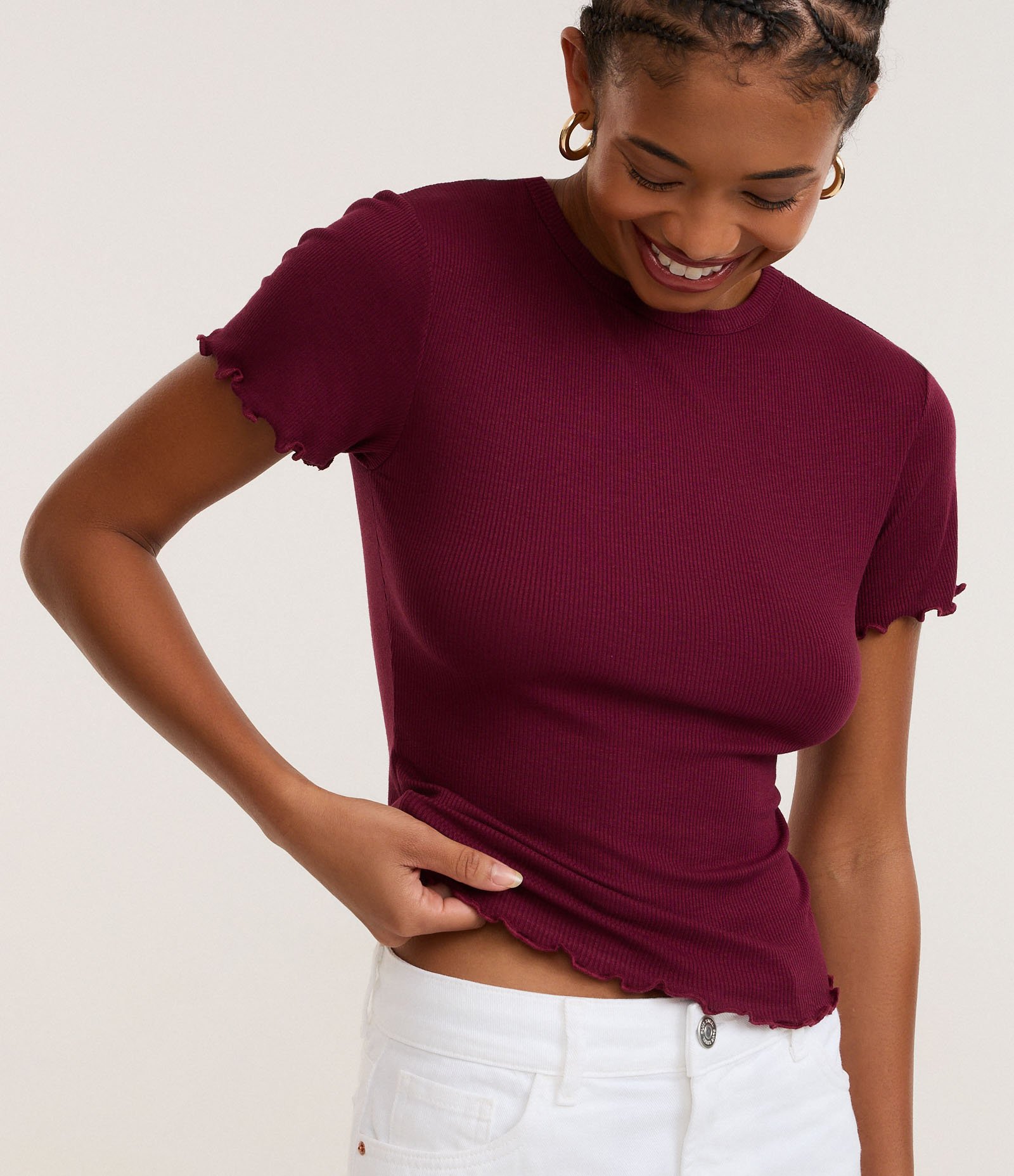 Blusa Manga Curta com Gola Redonda Vinho 3