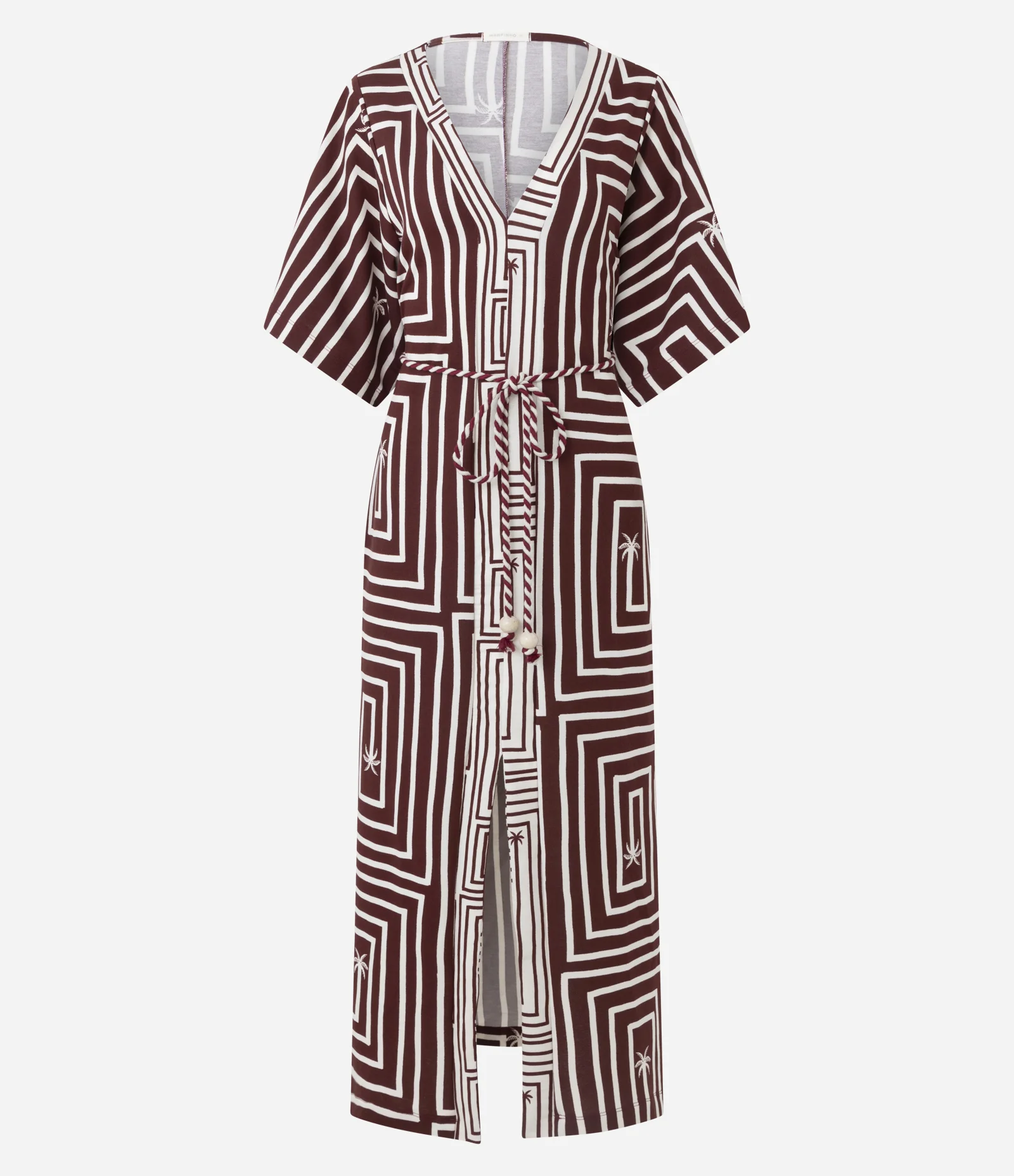 Vestido Longo em Piquet com Cinto Corda e Fenda Frontal Vinho 6