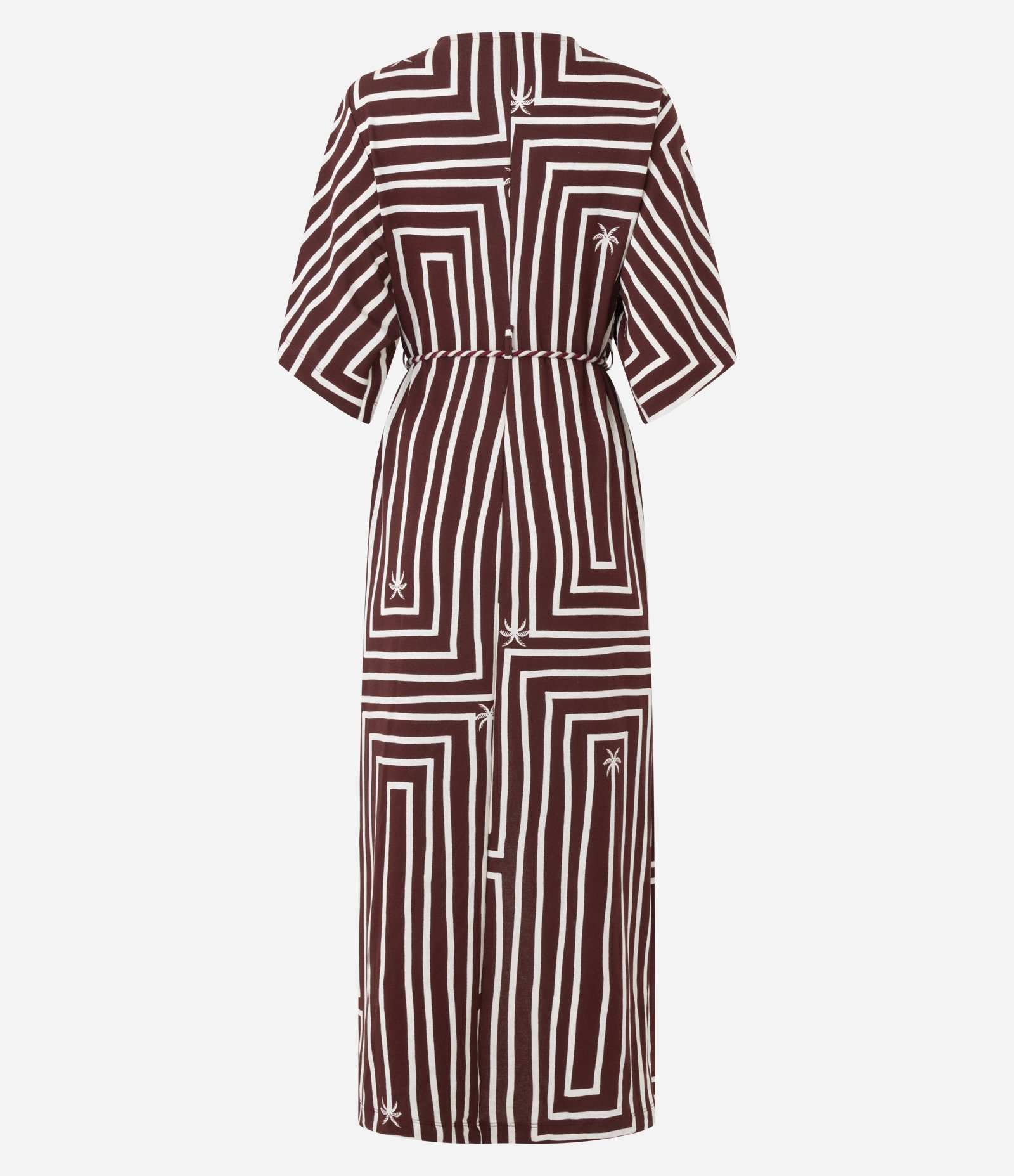 Vestido Longo em Piquet com Cinto Corda e Fenda Frontal Vinho 7