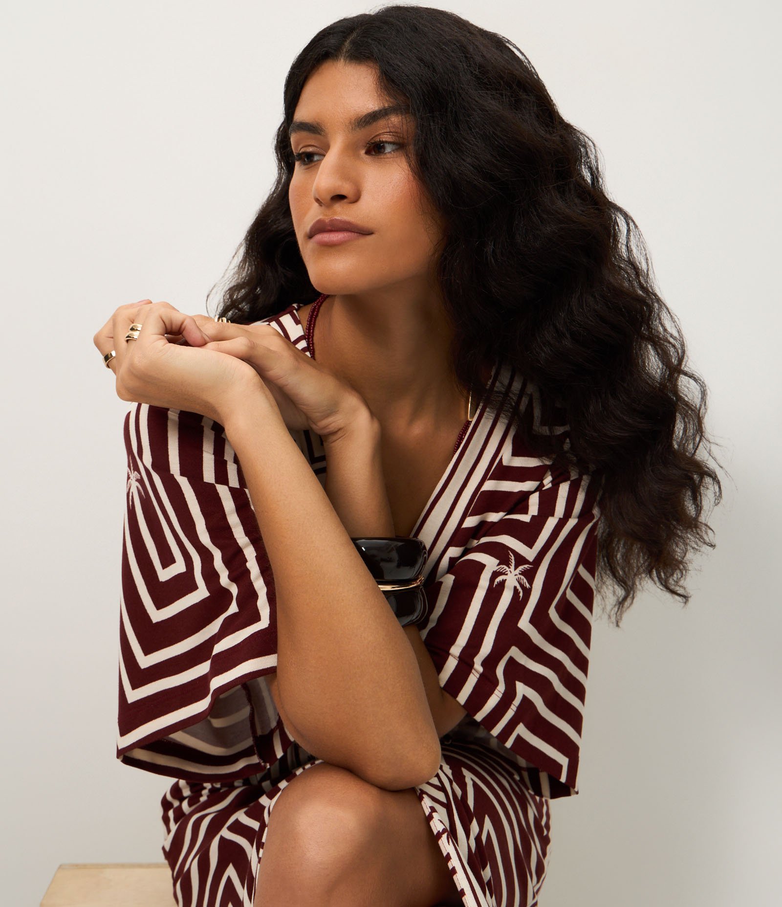 Vestido Longo em Piquet com Cinto Corda e Fenda Frontal Vinho 5