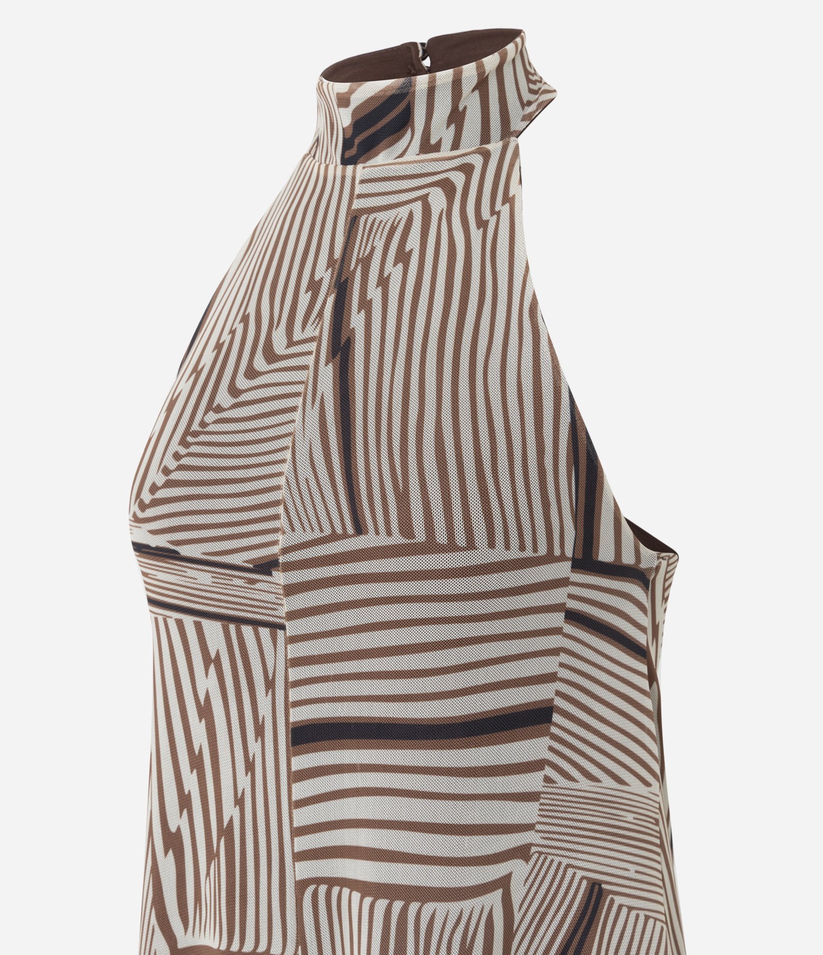 Vestido Longo em Tule com Costas Abertas e Gola Alta Bege 2