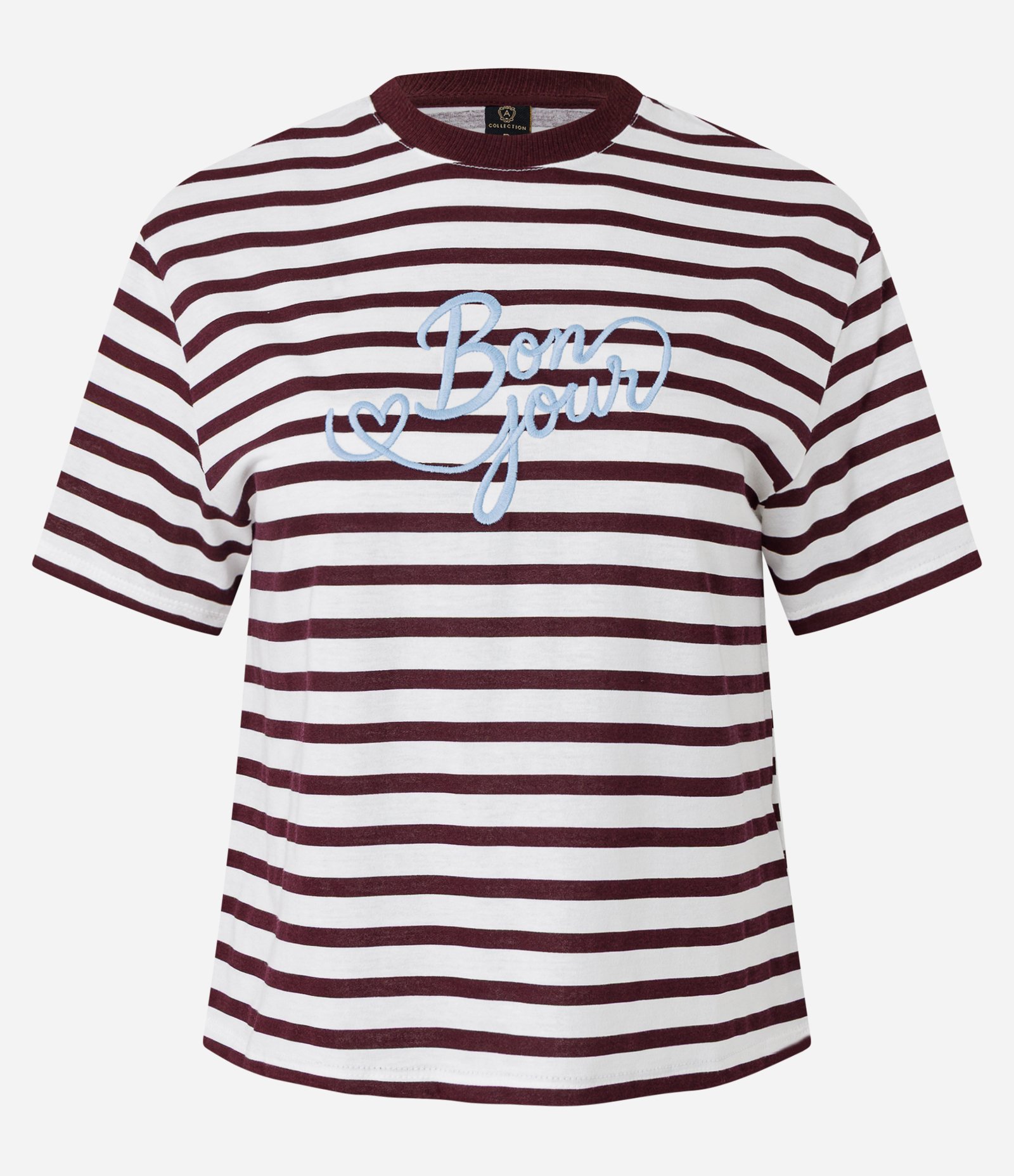 Blusa Listrada em Algodão com Bordado Bon Jour Marrom/Branco 5