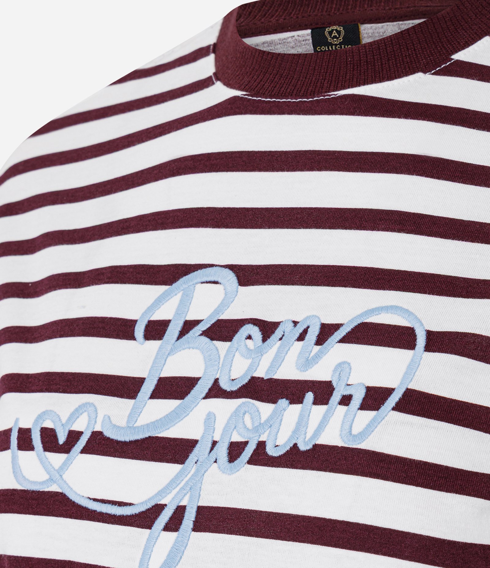 Blusa Listrada em Algodão com Bordado Bon Jour Marrom/Branco 6