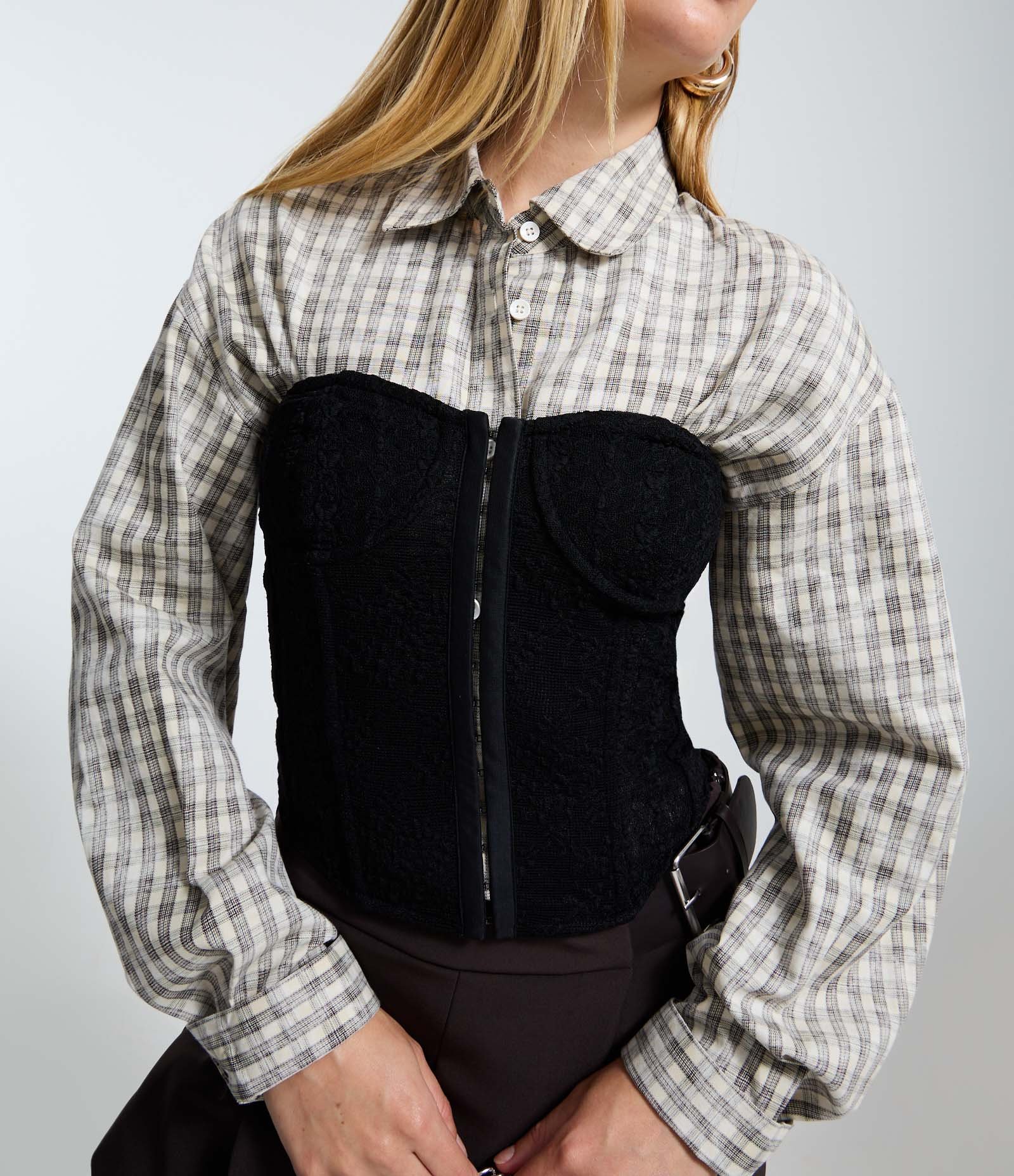 Corset Estruturado e Texturizado em Renda Preto 3