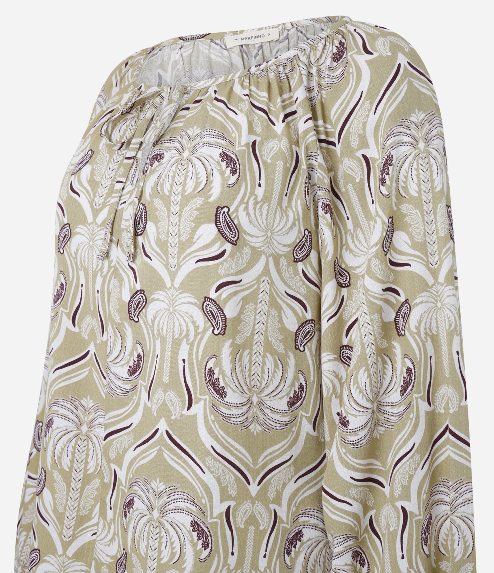 Blusa Feminina Manga Longa Ícones em Repetição com Amarração Bege 6