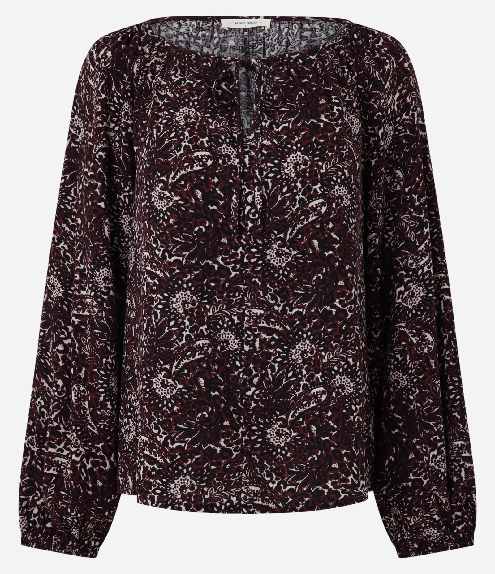 Blusa Feminina Manga Longa Folhagem com Amarração Frontal Vermelho 5