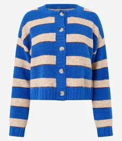 Cardigan em Tricô Listrado com Botões