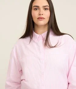 Camisa em Algodão com Gola Colarinho e Estampa Listrada Curve & Plus Size
