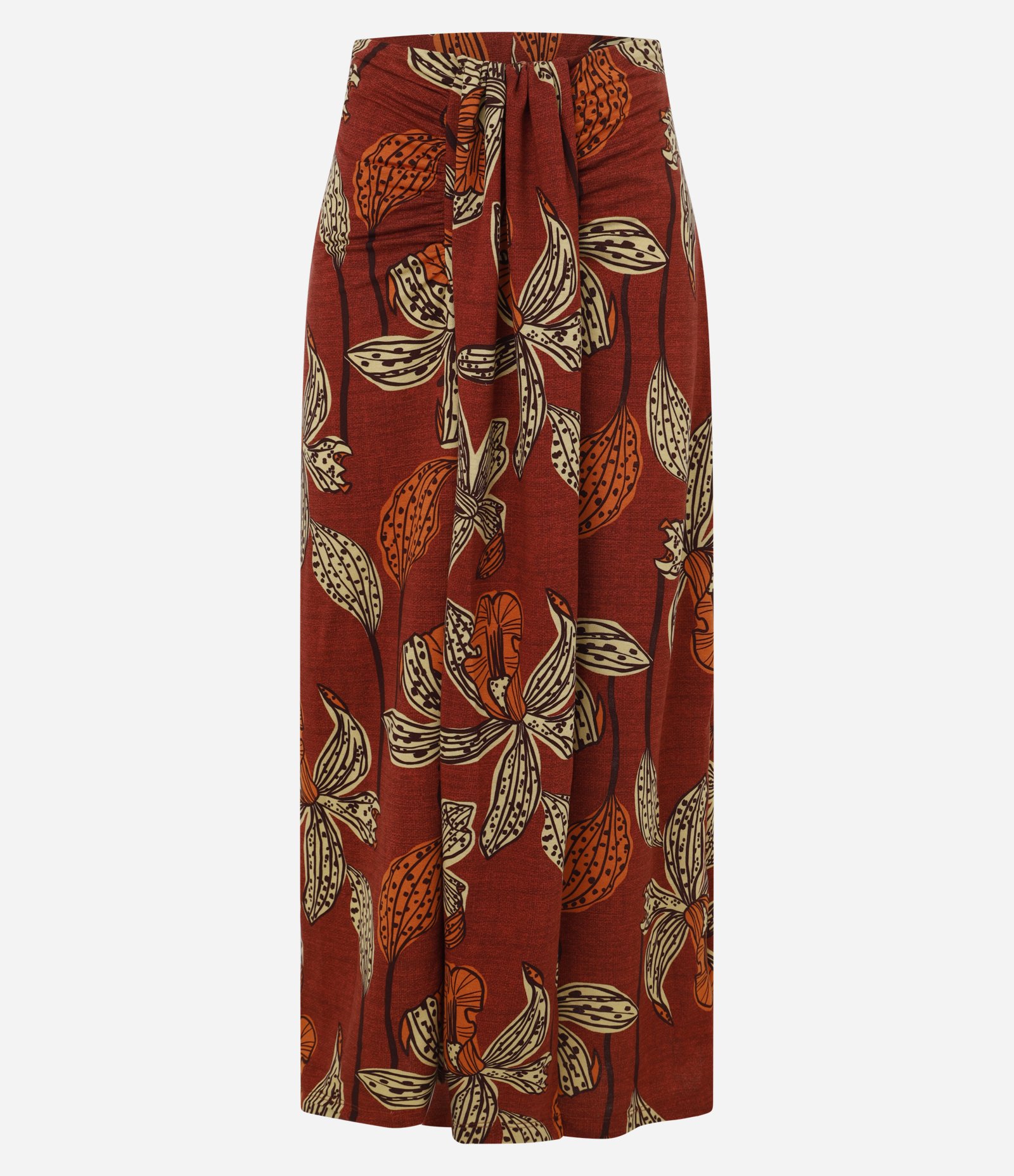 Saia Longa em Piquet Floral com Torção Frontal Chili Oil 5