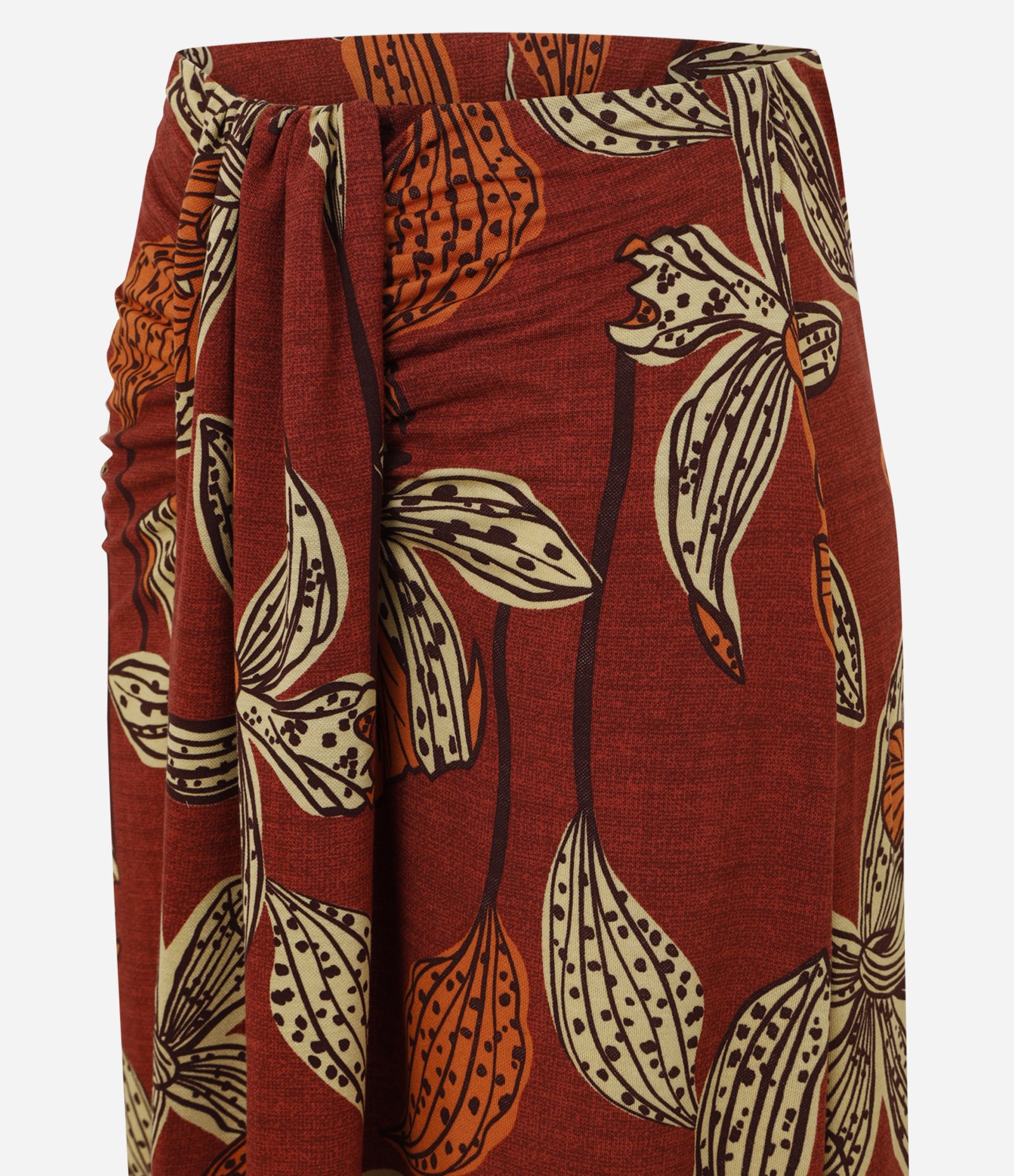 Saia Longa em Piquet Floral com Torção Frontal Chili Oil 6