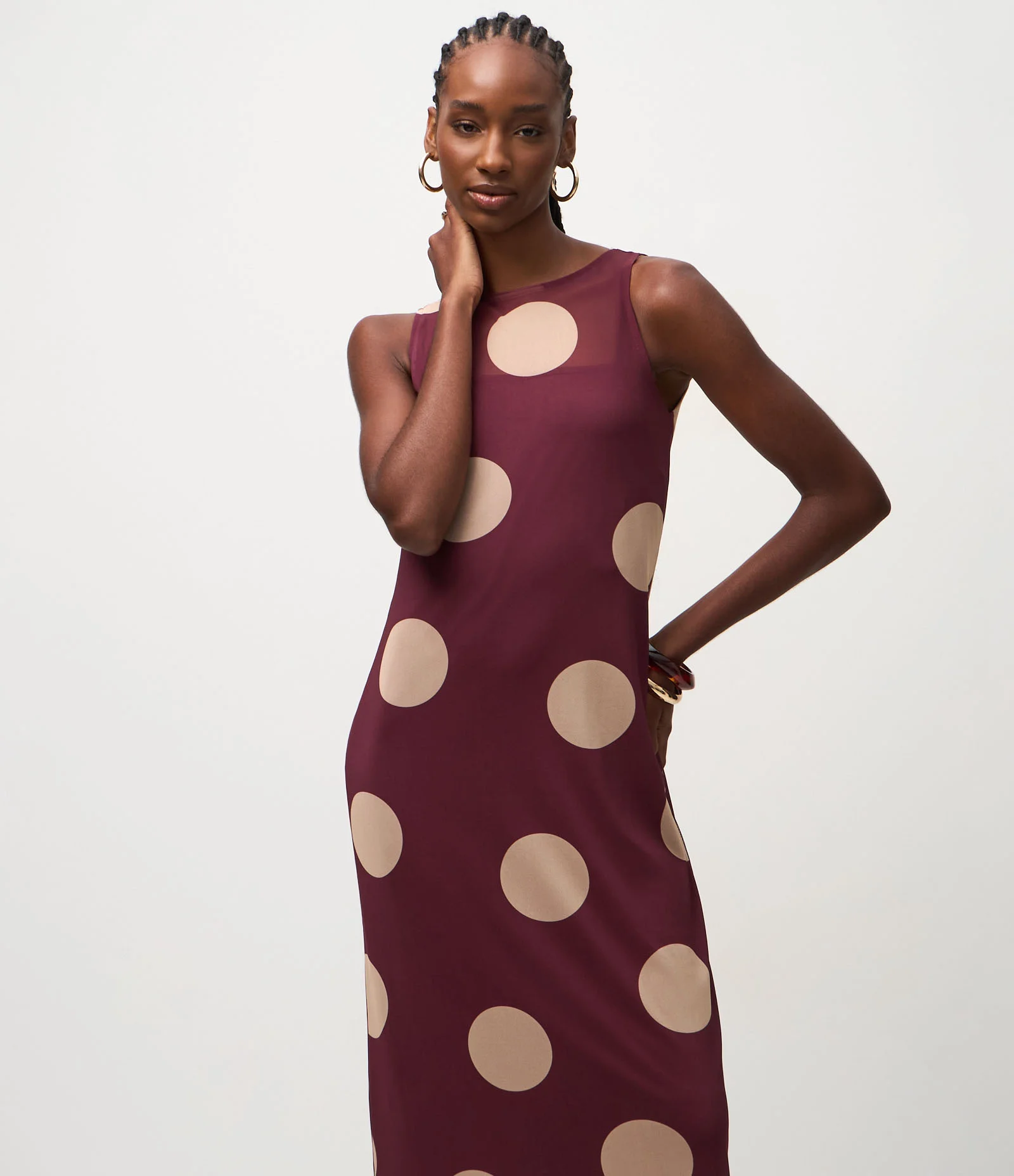 Vestido Midi em Tule com Estampa Poá Grande Bordô 1