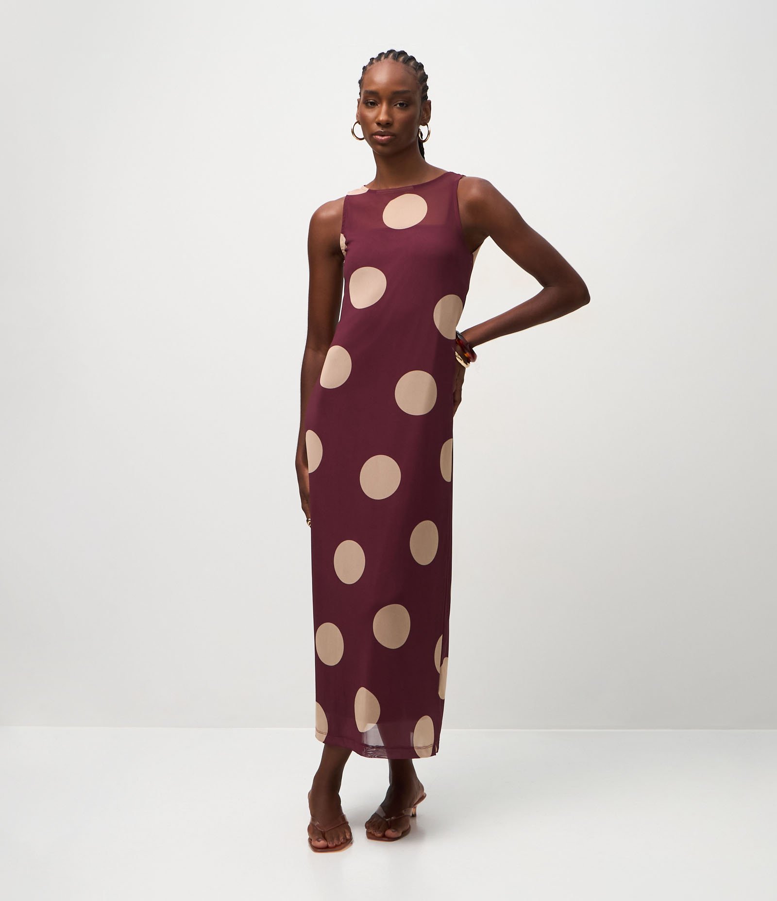 Vestido Midi em Tule com Estampa Poá Grande Bordô 2