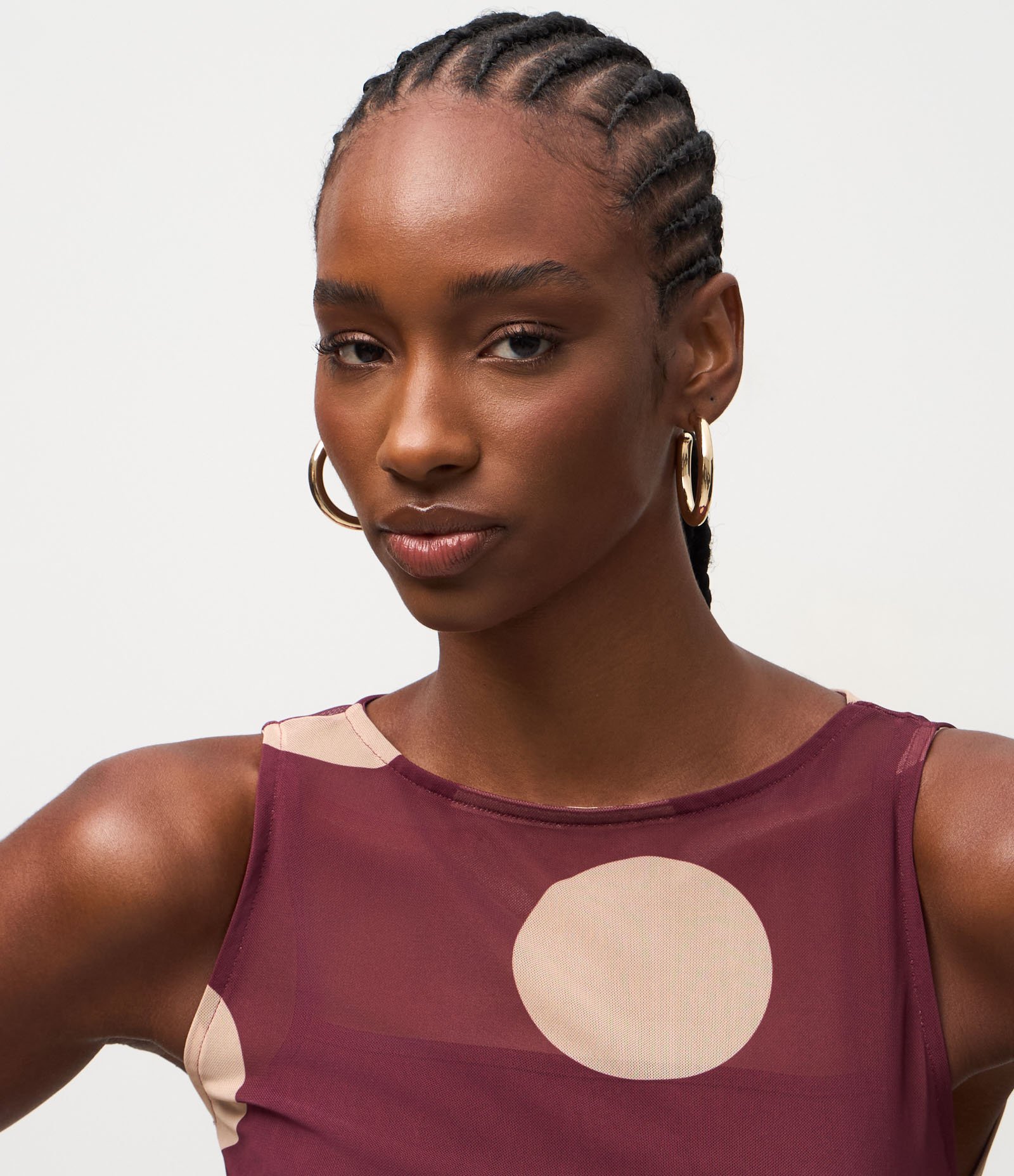 Vestido Midi em Tule com Estampa Poá Grande Bordô 4