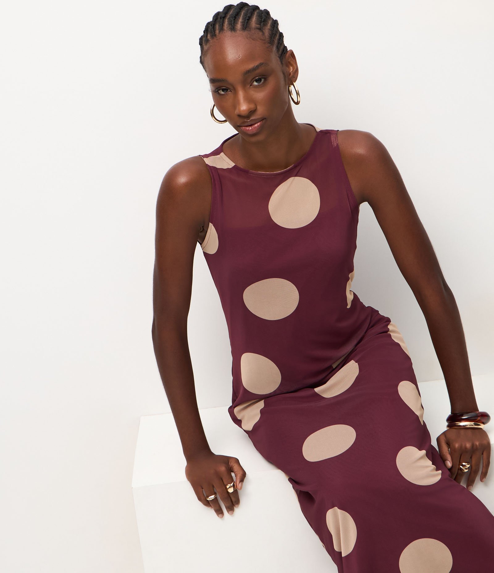 Vestido Midi em Tule com Estampa Poá Grande Bordô 5