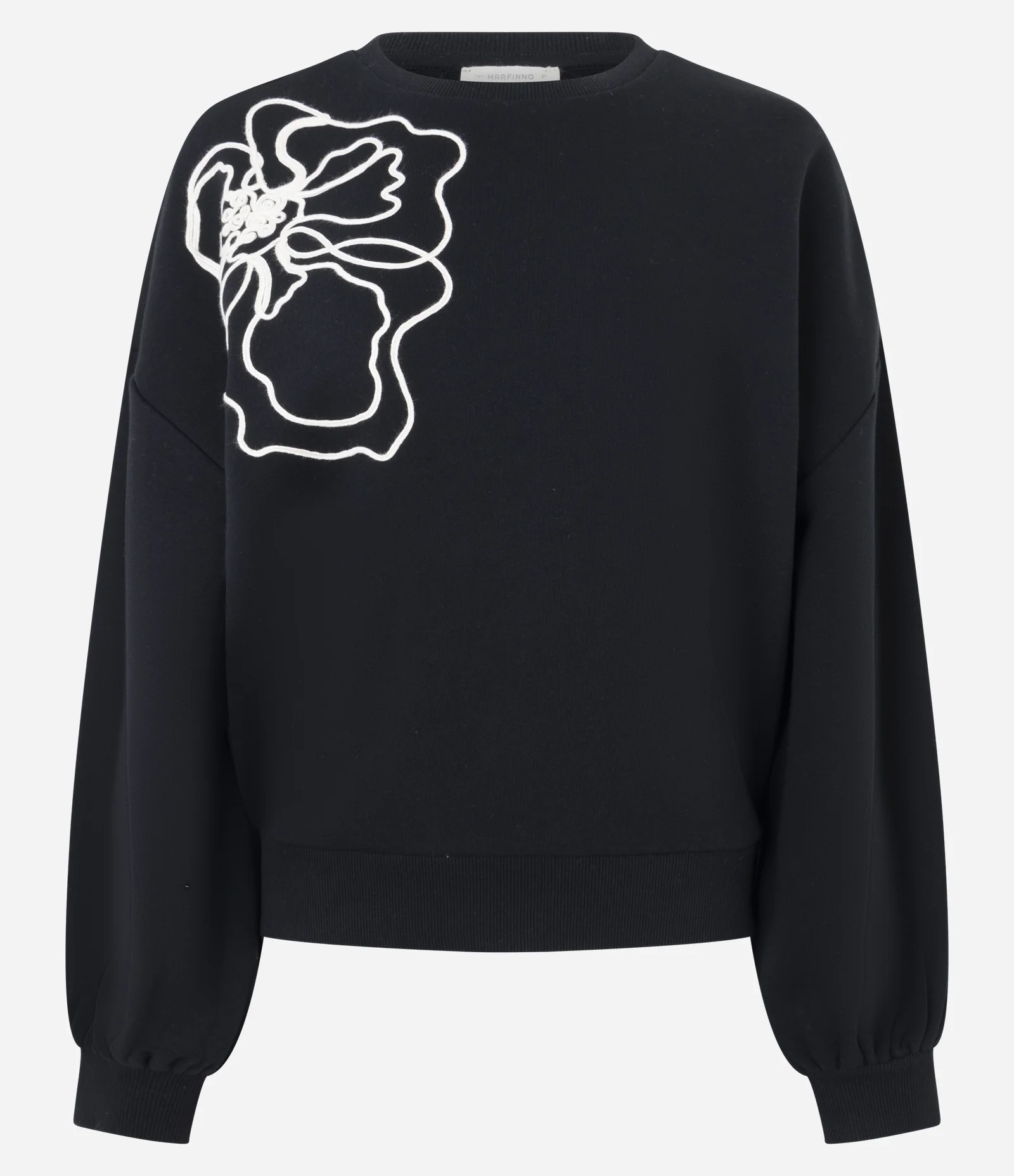 Blusão Moletom Sem Felpa com Bordado de Flor Preto 5