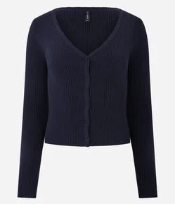 Cardigan em Tricô Chenille com Botões