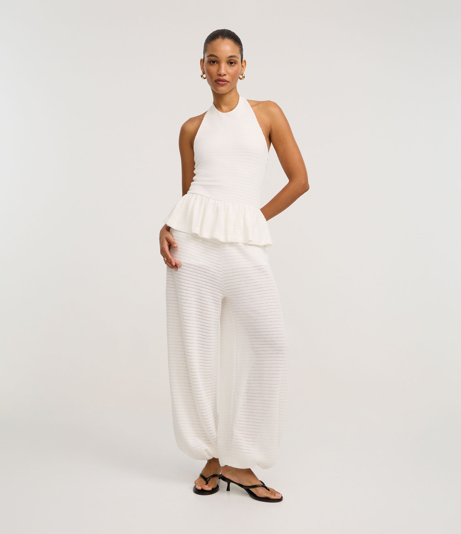 Blusa Peplum Frente Única em Piquet com Texturas Branco 2