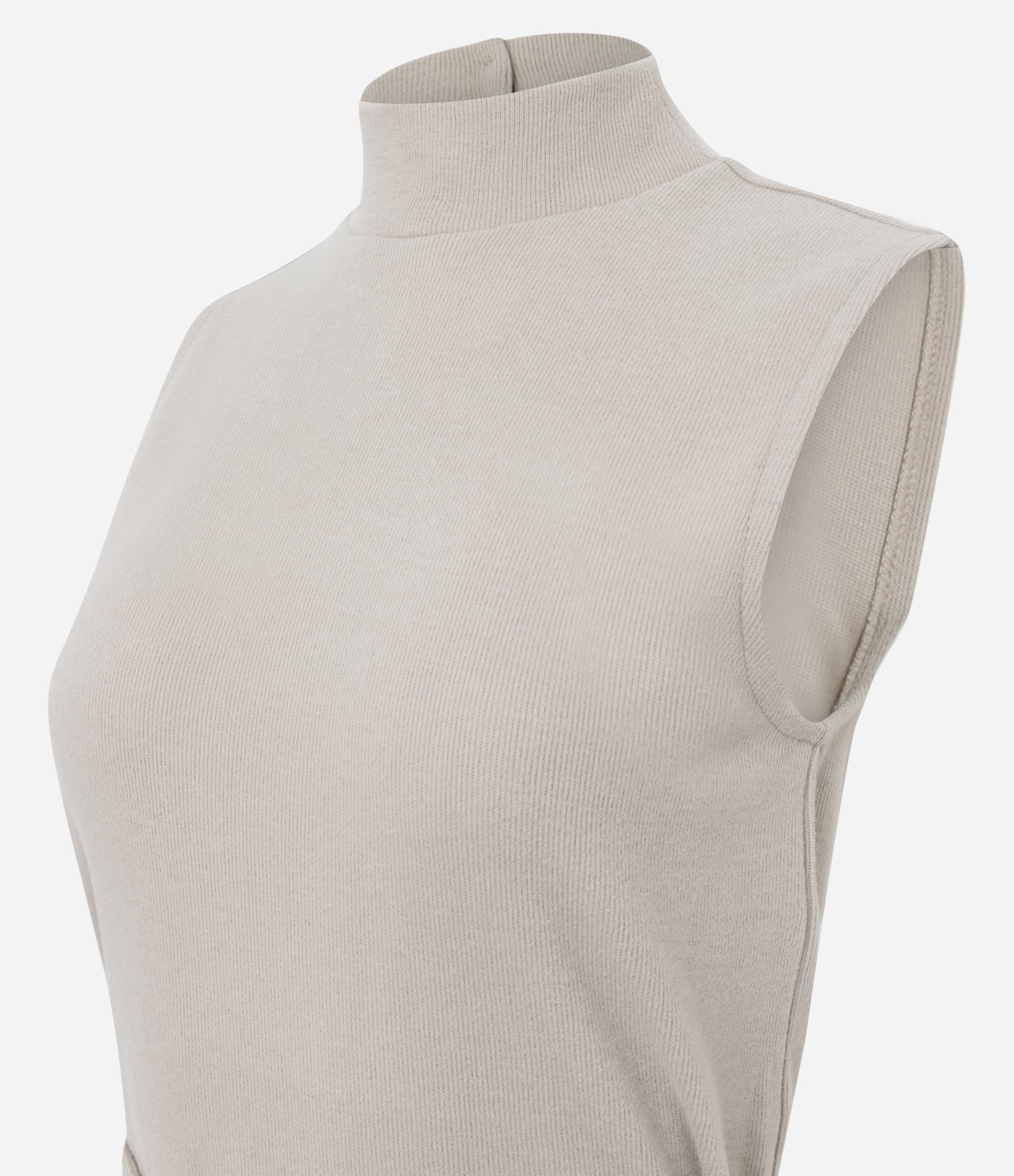 Vestido Longo em Ribana com Gola Alta e Cinto Fino Bege 3