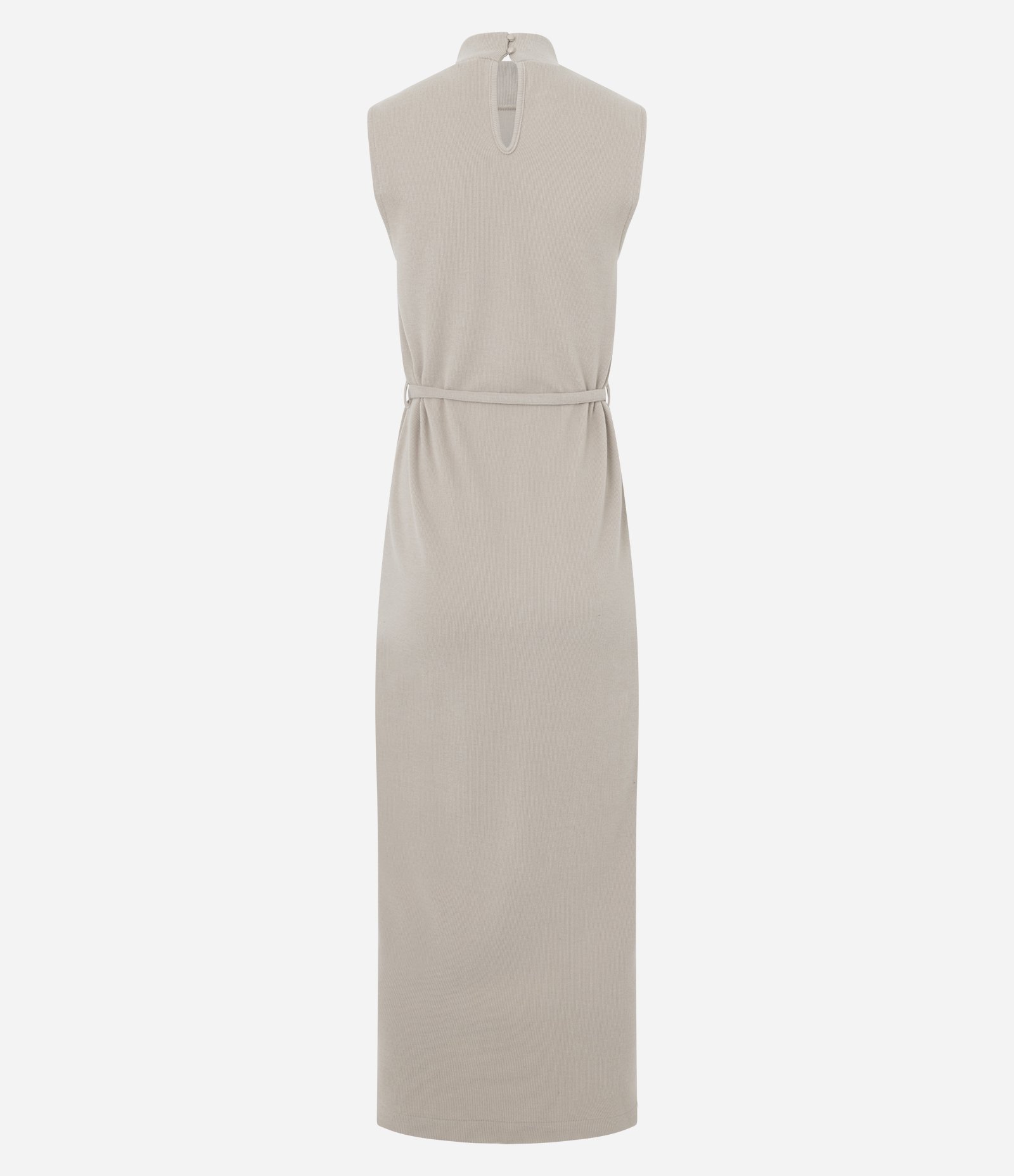 Vestido Longo em Ribana com Gola Alta e Cinto Fino Bege 4