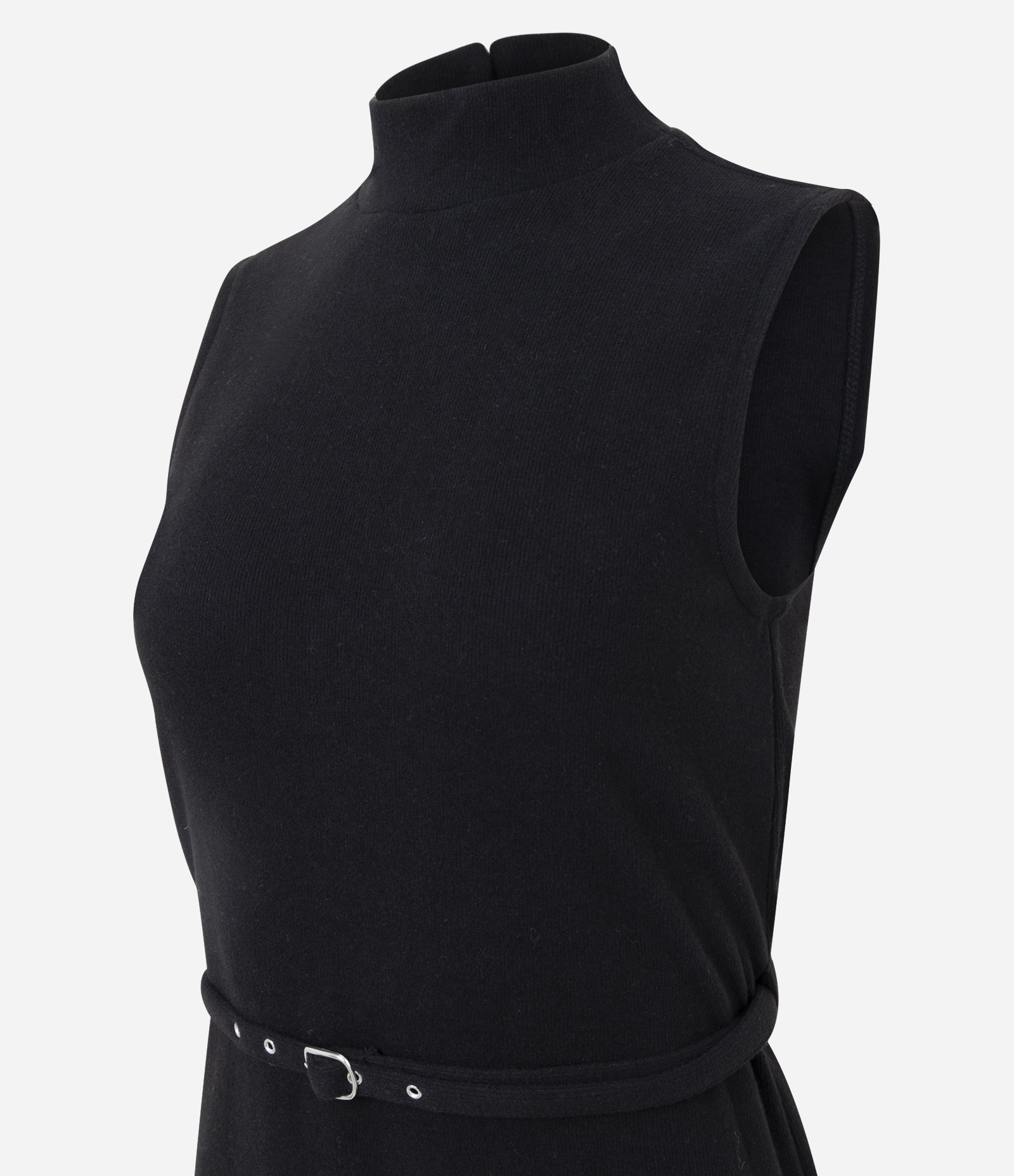 Vestido Longo em Ribana com Gola Alta e Cinto Fino Preto 2