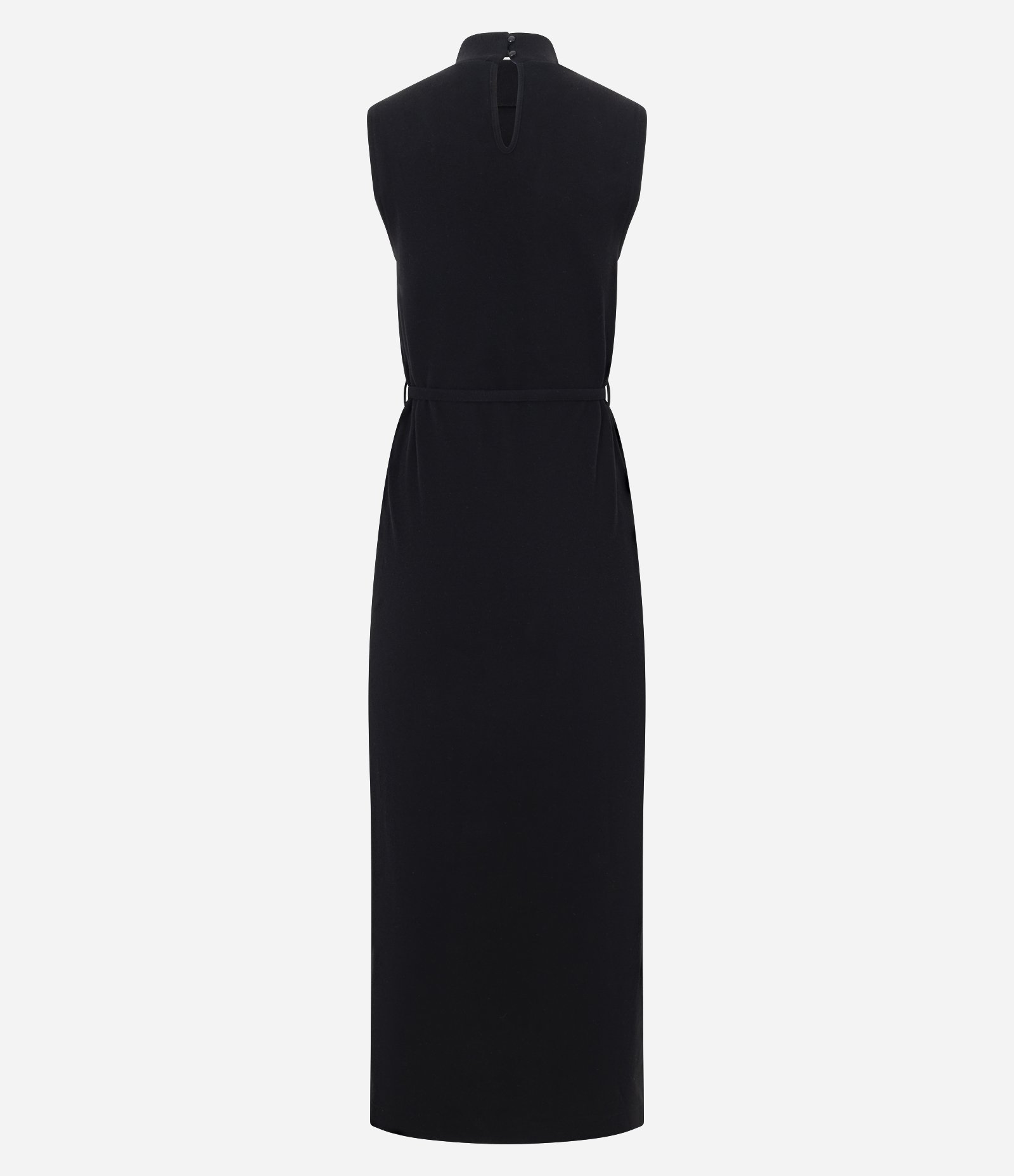 Vestido Longo em Ribana com Gola Alta e Cinto Fino Preto 3