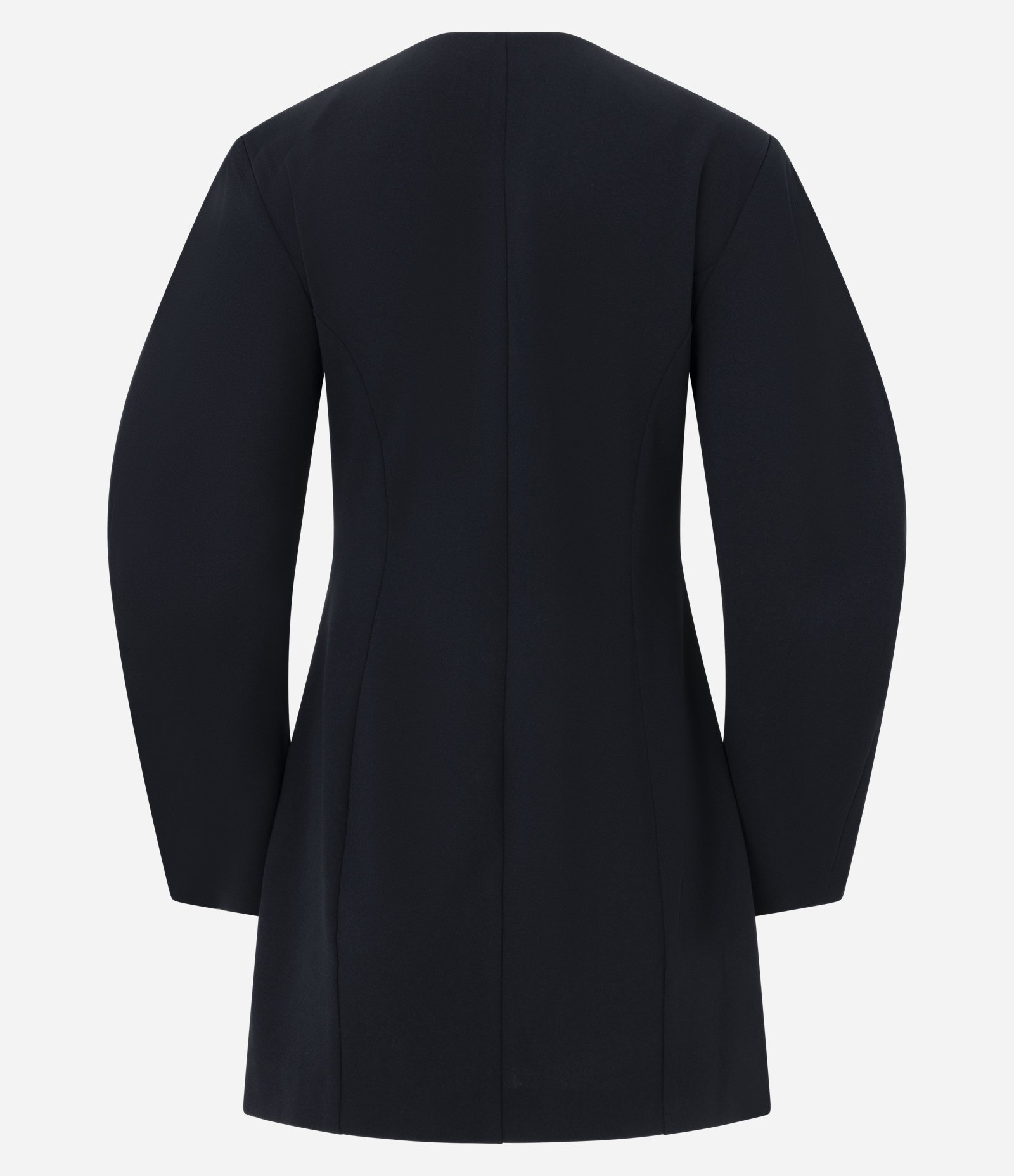 Vestido Curto em Crepe com Manga Ampla e Botões Quadrados Preto 7