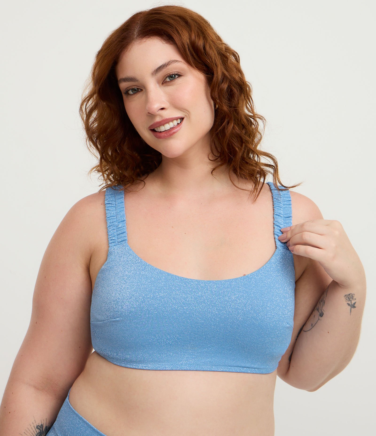 Biquíni Top com  Brilhos e Alças Elásticas Curve & Plus Size Azul 1