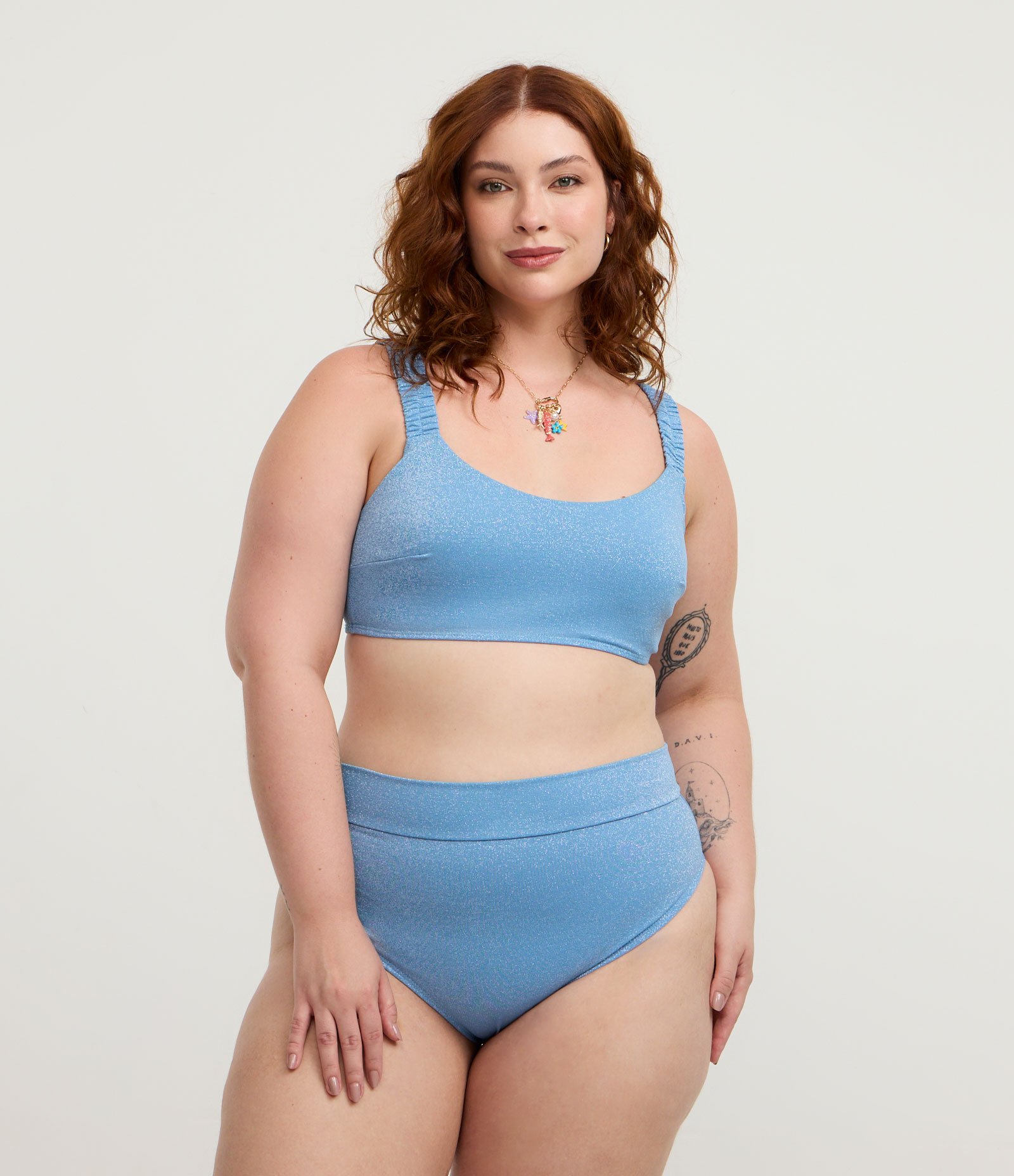 Biquíni Top com  Brilhos e Alças Elásticas Curve & Plus Size Azul 2