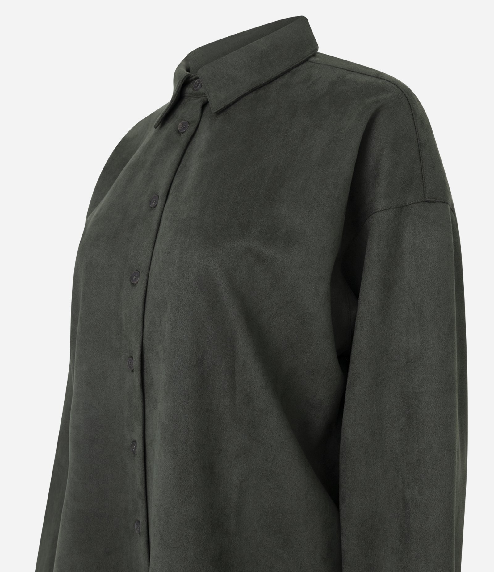 Camisa Oversized em Suede com Mangas Longas Verde 6