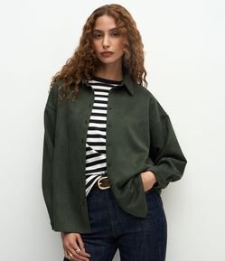Camisa Oversized em Suede com Mangas Longas