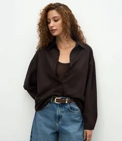 Camisa Oversized em Suede com Mangas Longas