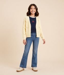 Casaco Cardigan Infantil com Flores em Tricô – Tam 5 a 14 Anos