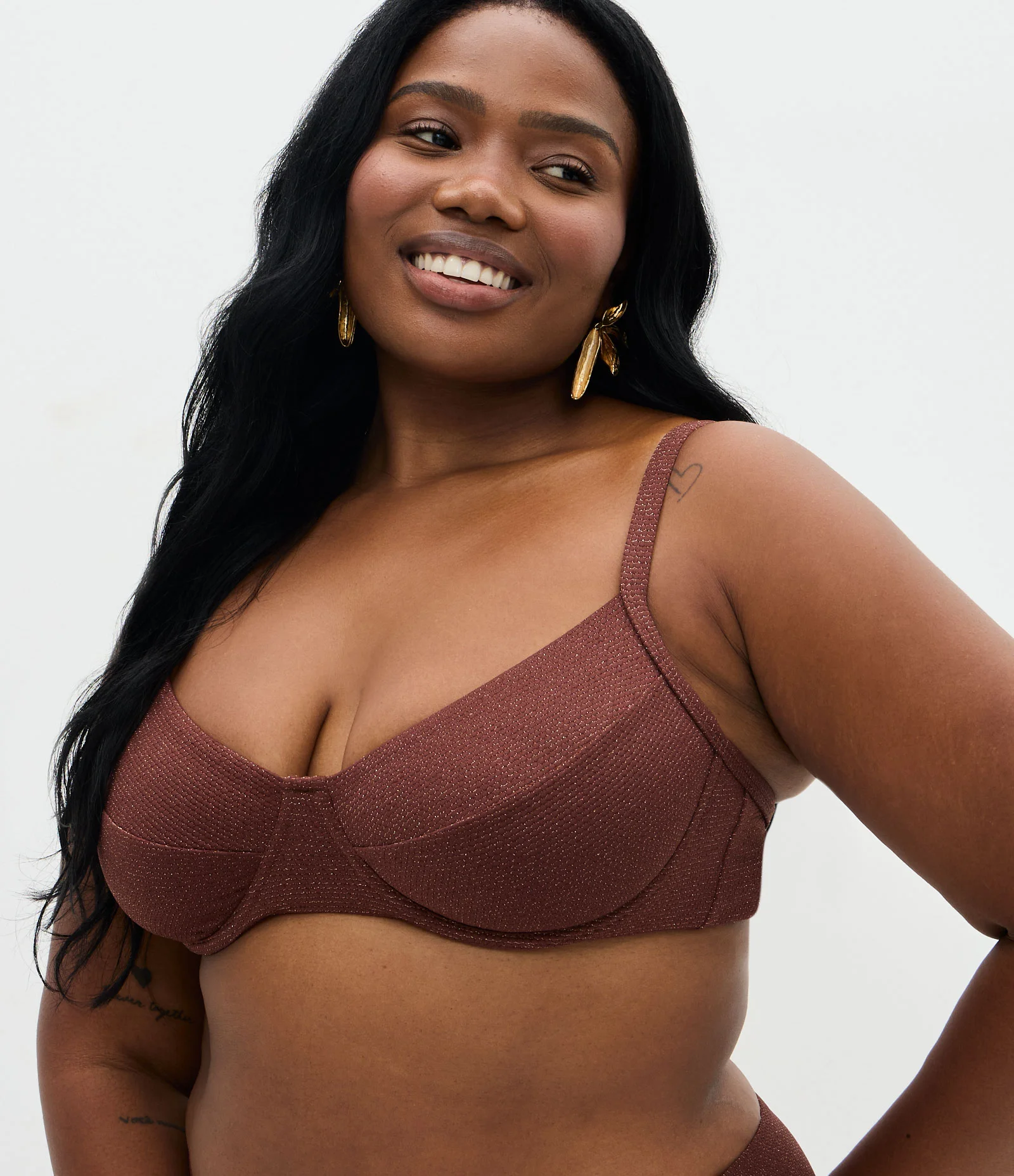 Biquini Top com Fio Metalizado e Texturizado Curve & Plus Size Marrom 1