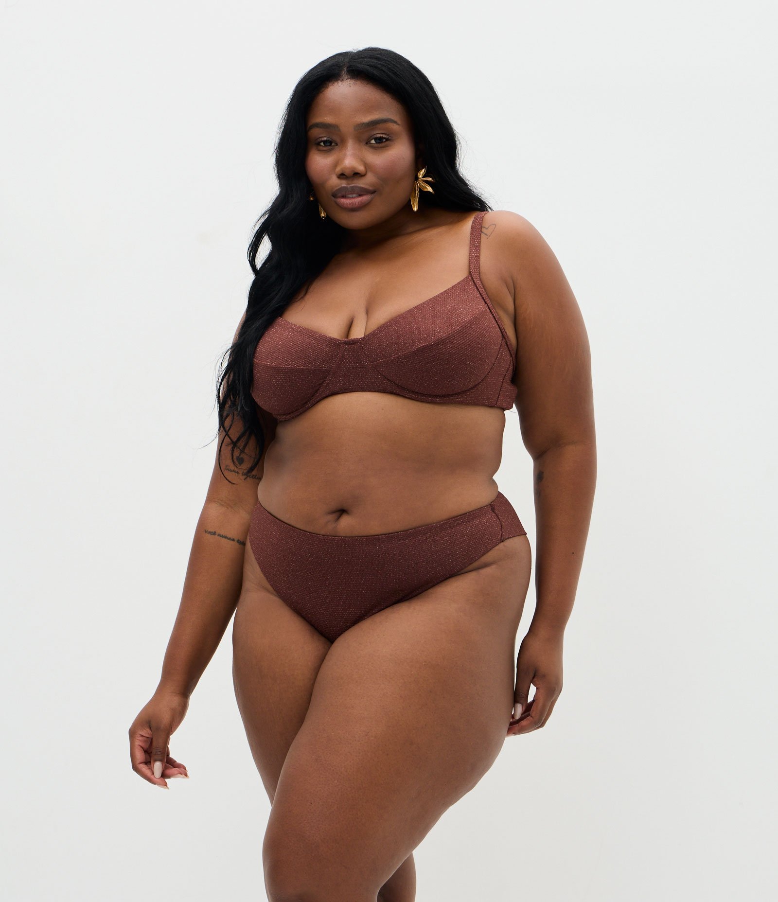 Biquini Top com Fio Metalizado e Texturizado Curve & Plus Size Marrom 2