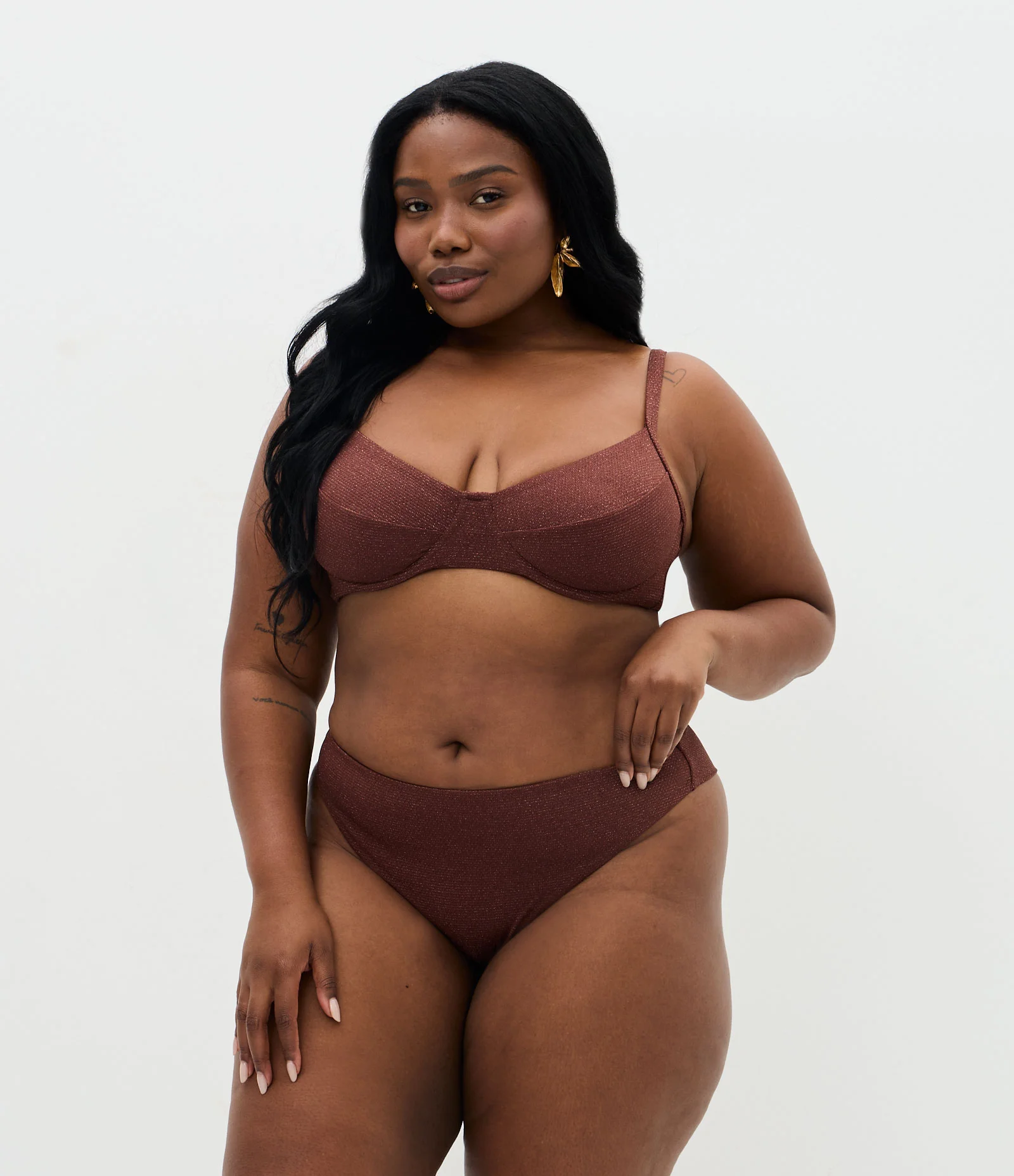 Biquíni Calcinha Fio Duplo com Fio Metalizado e Texturizado Curve & Plus Size Marrom 1