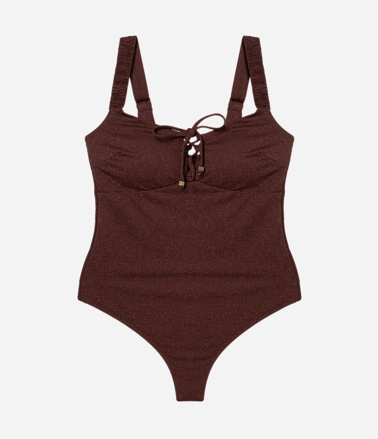 Maio Fio Duplo com Fio Metalizado e Proteção UV Curve & Plus Size Marrom 1