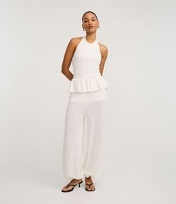 Calça Aladim Texturizada em Piquet com Elástico no Cós