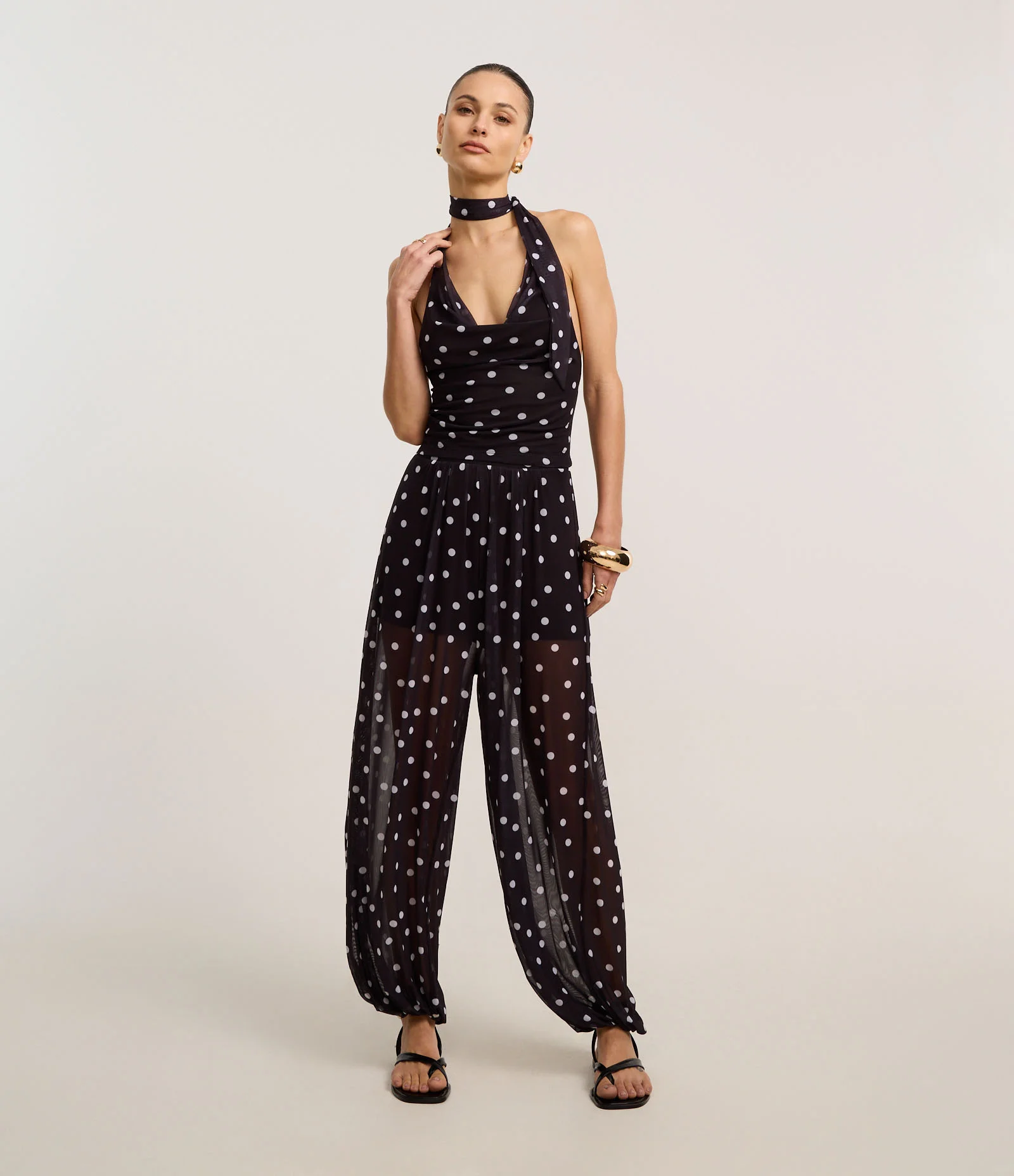 Calça Aladim em Tule Poá com Transparência Preto 1