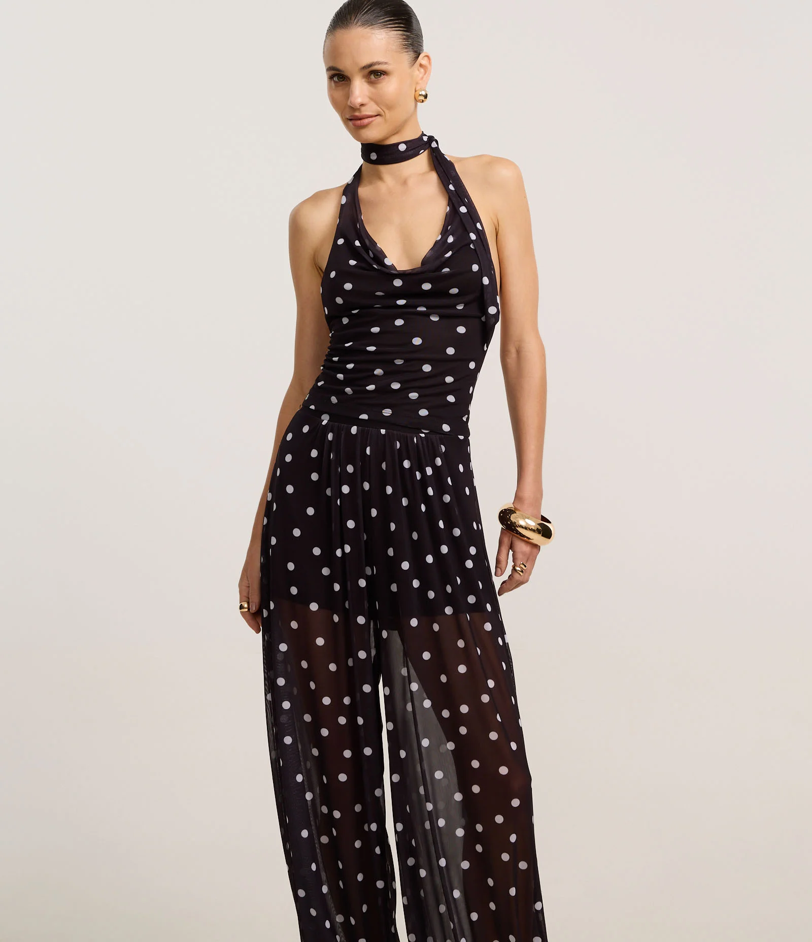 Calça Aladim em Tule Poá com Transparência Preto 2