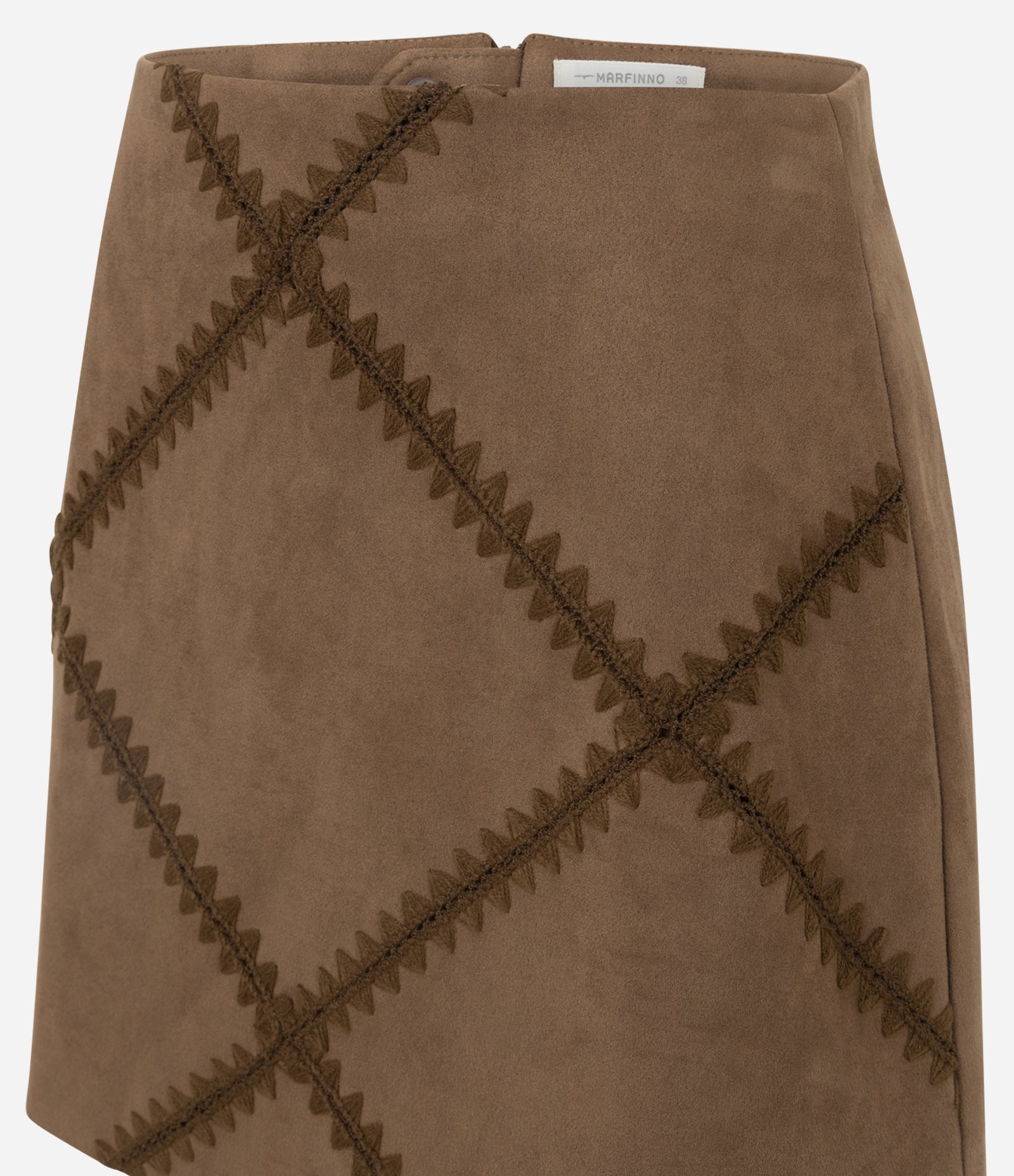 Saia Curta em Suede com Bordado Marrom 6