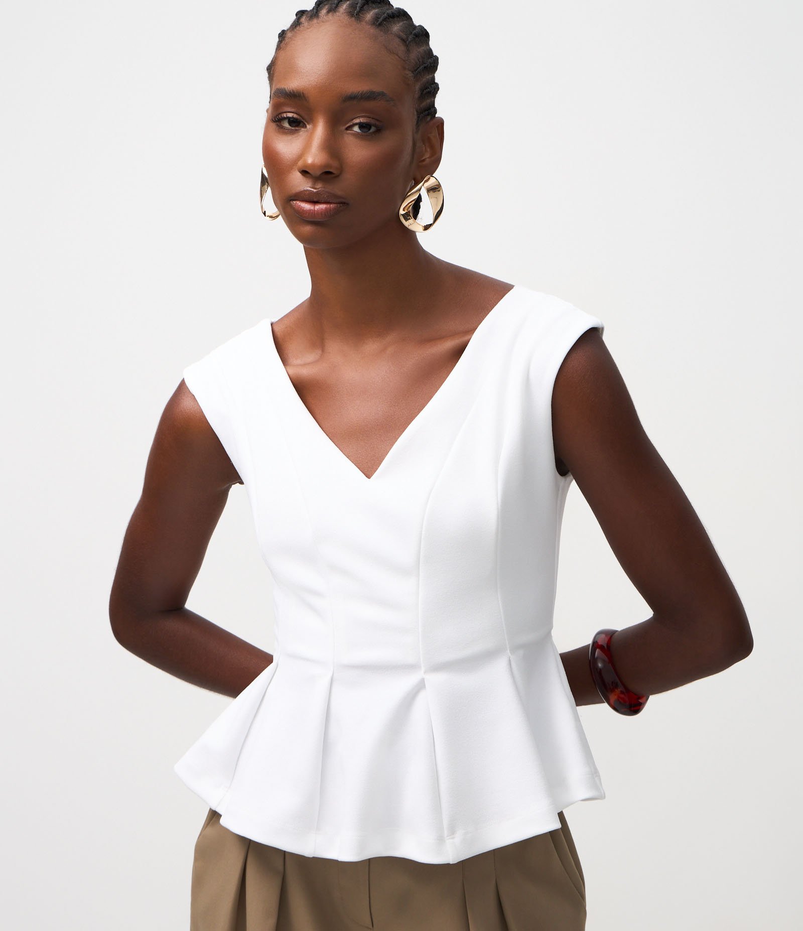 Blusa Ponto Roma com Barra Peplum Branco