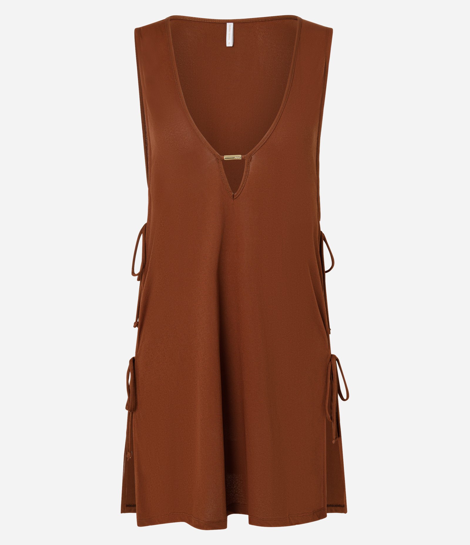 Saída de Praia Vestido Bata em Poliamida com Amarração Marrom 1