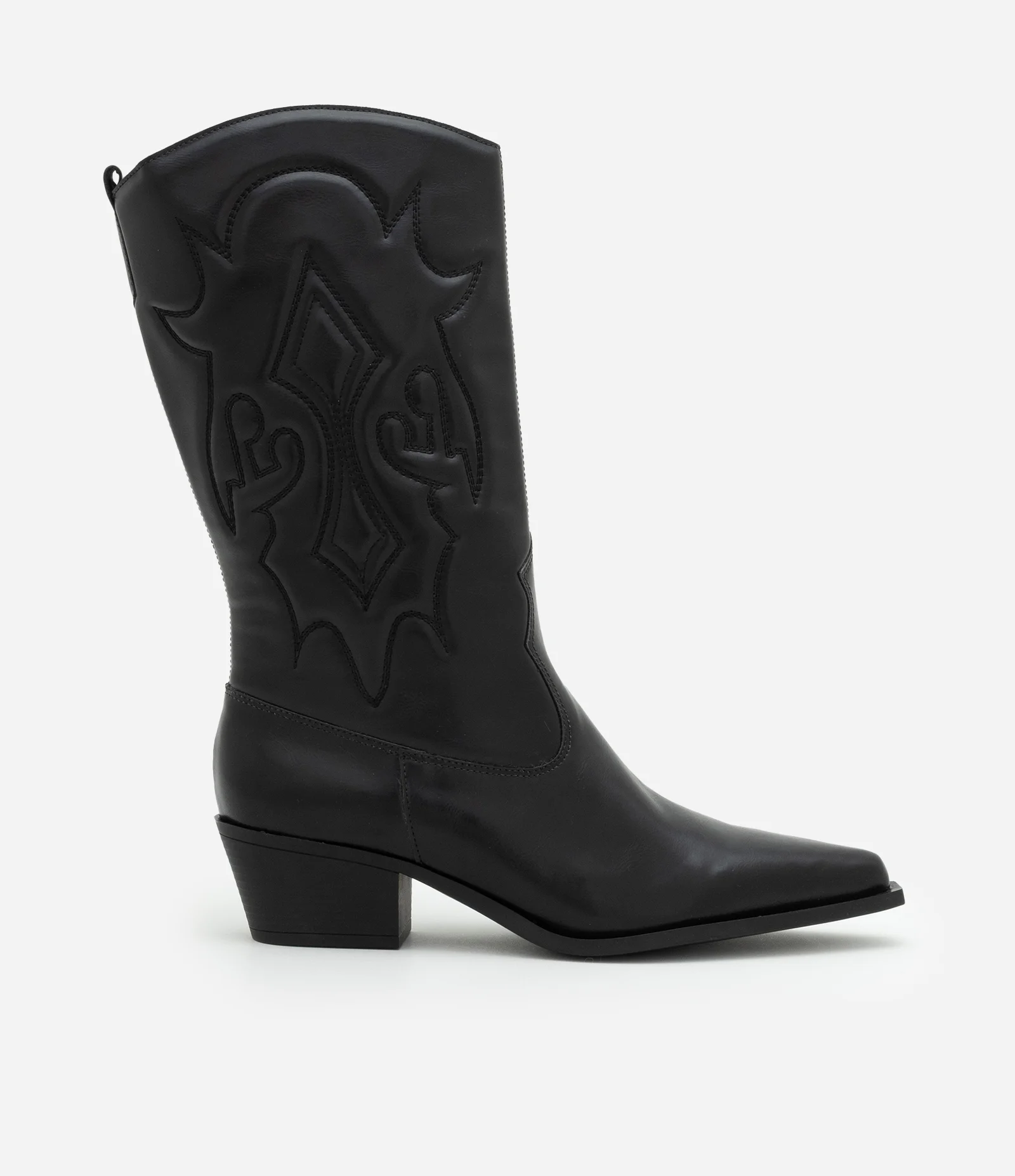 Bota Cano Médio com Detalhe Bordado Preto 2