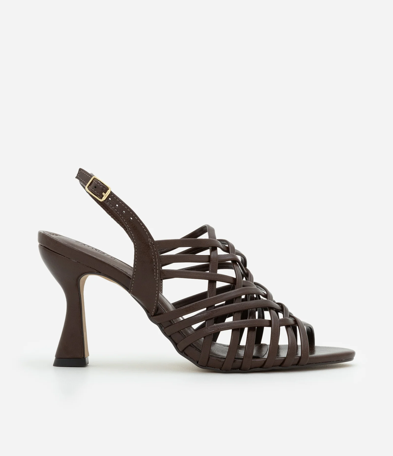 Sandália em PU com Cabedal de Tiras Entrelaçadas Marrom 1