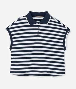 Blusa Boxy em Malha Piquet Listrada e com Gola Polo Curve & Plus Size